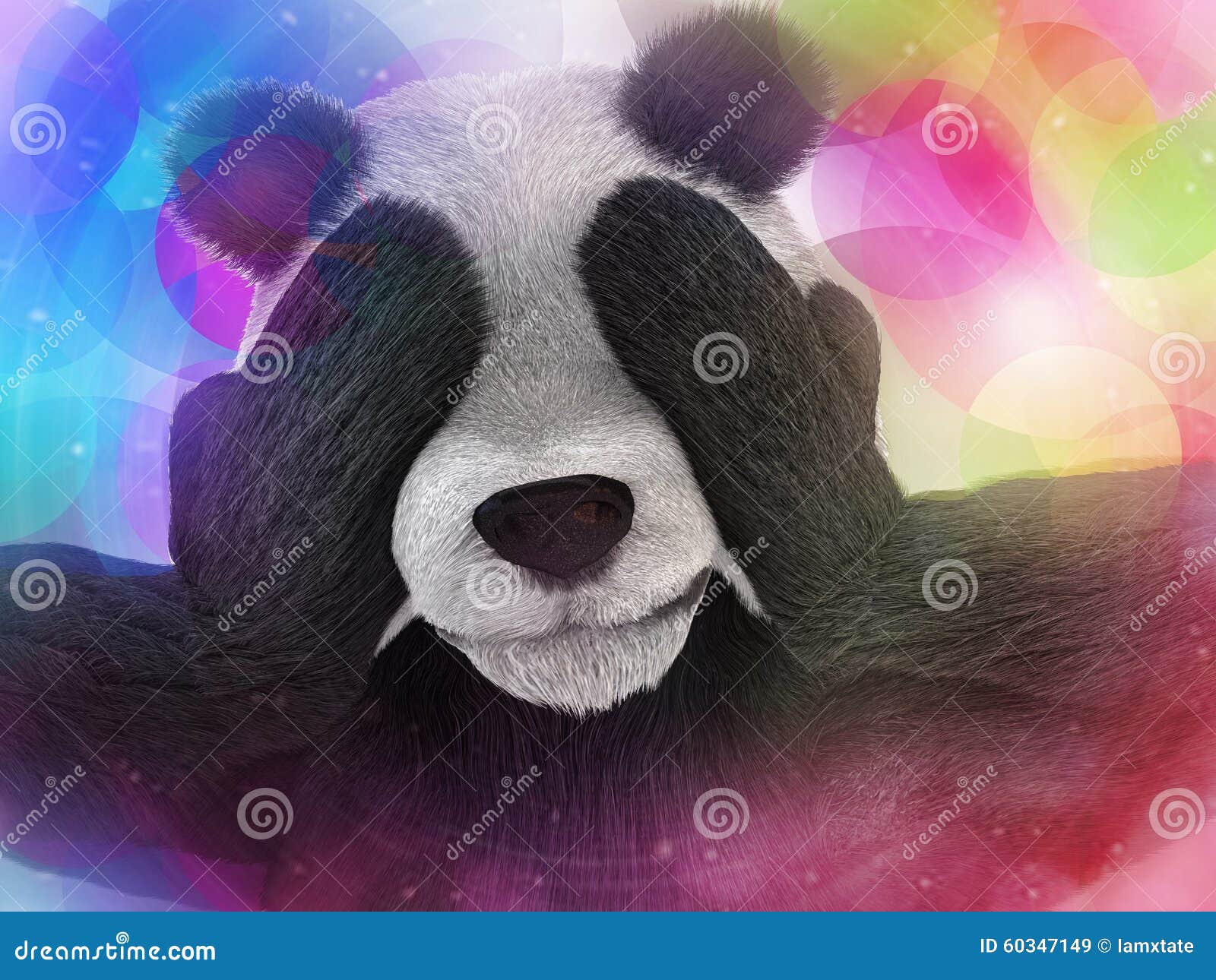 sick character panda bamboo junkie experiencing strong hallucinations and fear closes the muzzle paws. psychedelic condition of th
