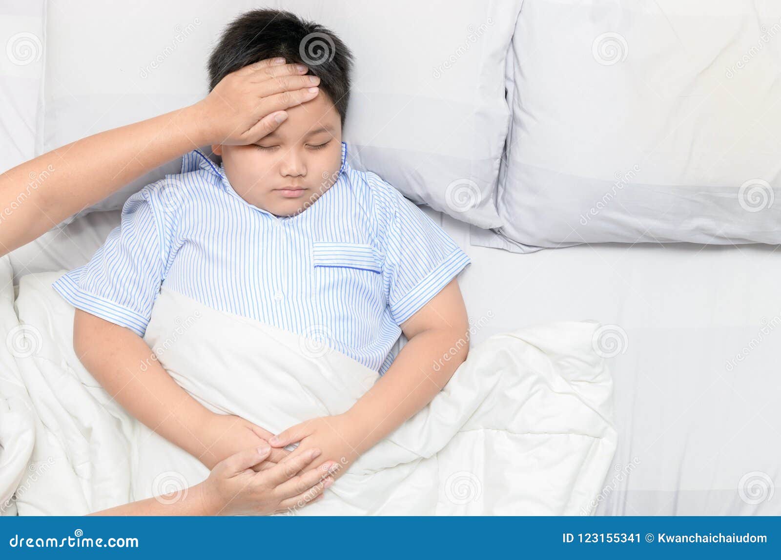 Sick Child With Fever And Illness In Bed, Stock Image ...