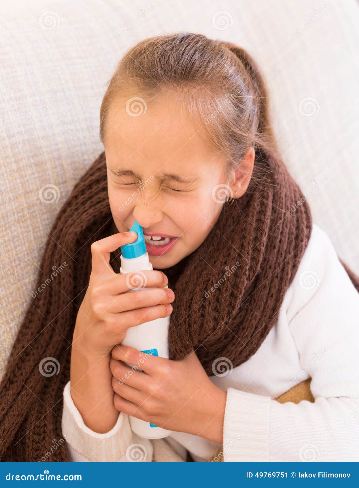 Sick Child with Nasal Spray Stock Image Image of apartment, alone 49769751