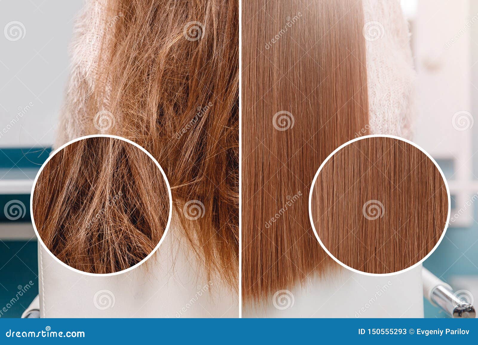 Sick, Cut and Healthy Hair Care Straightening. before and after Treatment  Stock Image - Image of back, beauty: 150555293