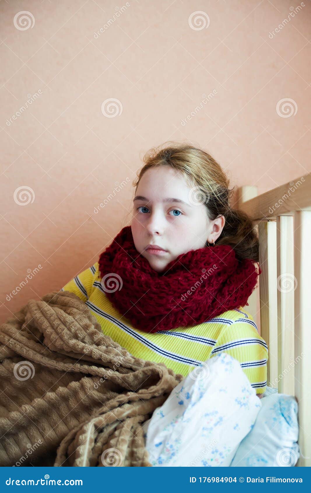 Sick girl under blanket stock photo. Image of child 176984904