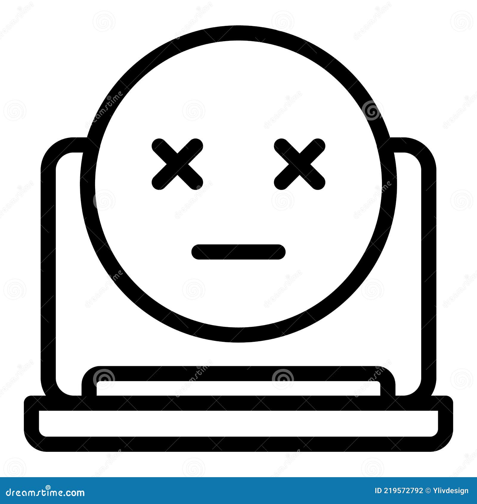 Unhappy cartoon sick laptop lying on pillow Vector Image