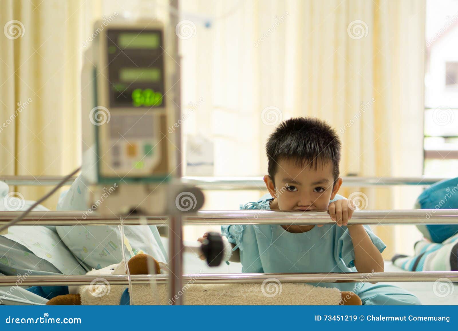 A Sick Little Boy in Hospital Bed. Stock Image Image of lying