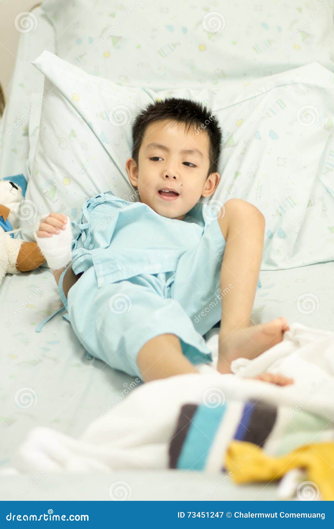 A Sick Little Boy in Hospital Bed. Stock Image Image of lying