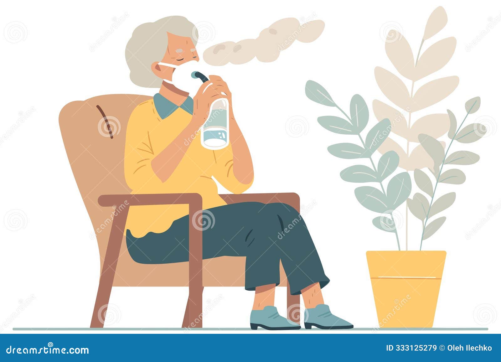 sick old woman inhalation with nebulizer for respirat   style