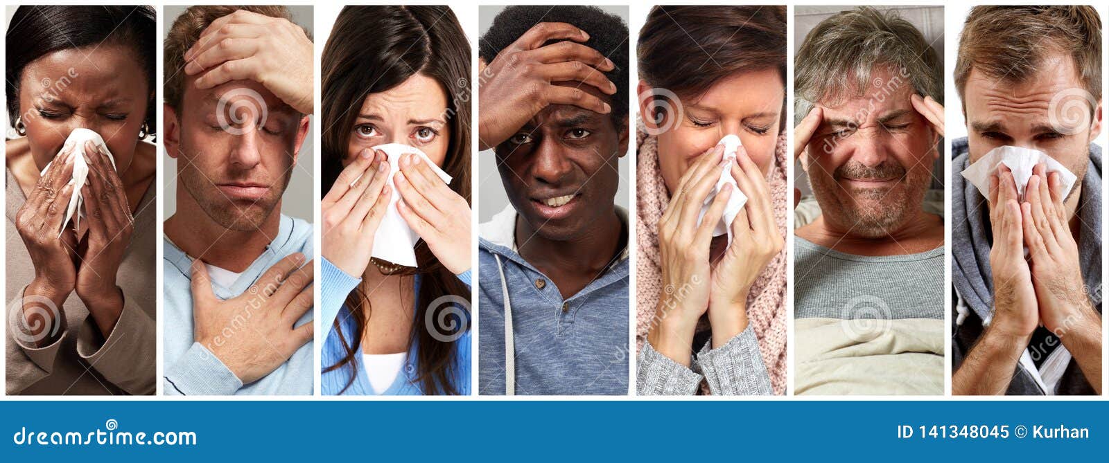 sick people having flu, cold and sneeze