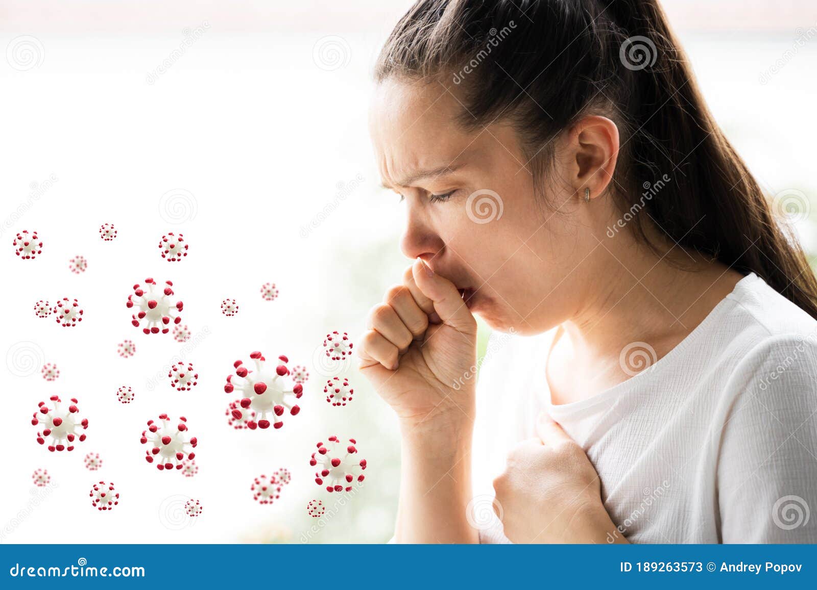 Sick Woman with Flu Infection Coughing Stock Image Image of girl, covid 189263573