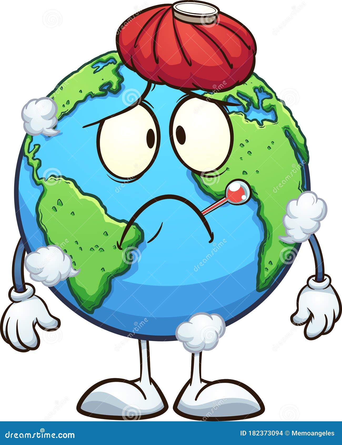 Sick Cartoon Planet Earth with Thermometer and Water Bag Stock Vector -  Illustration of world, planet: 182373094
