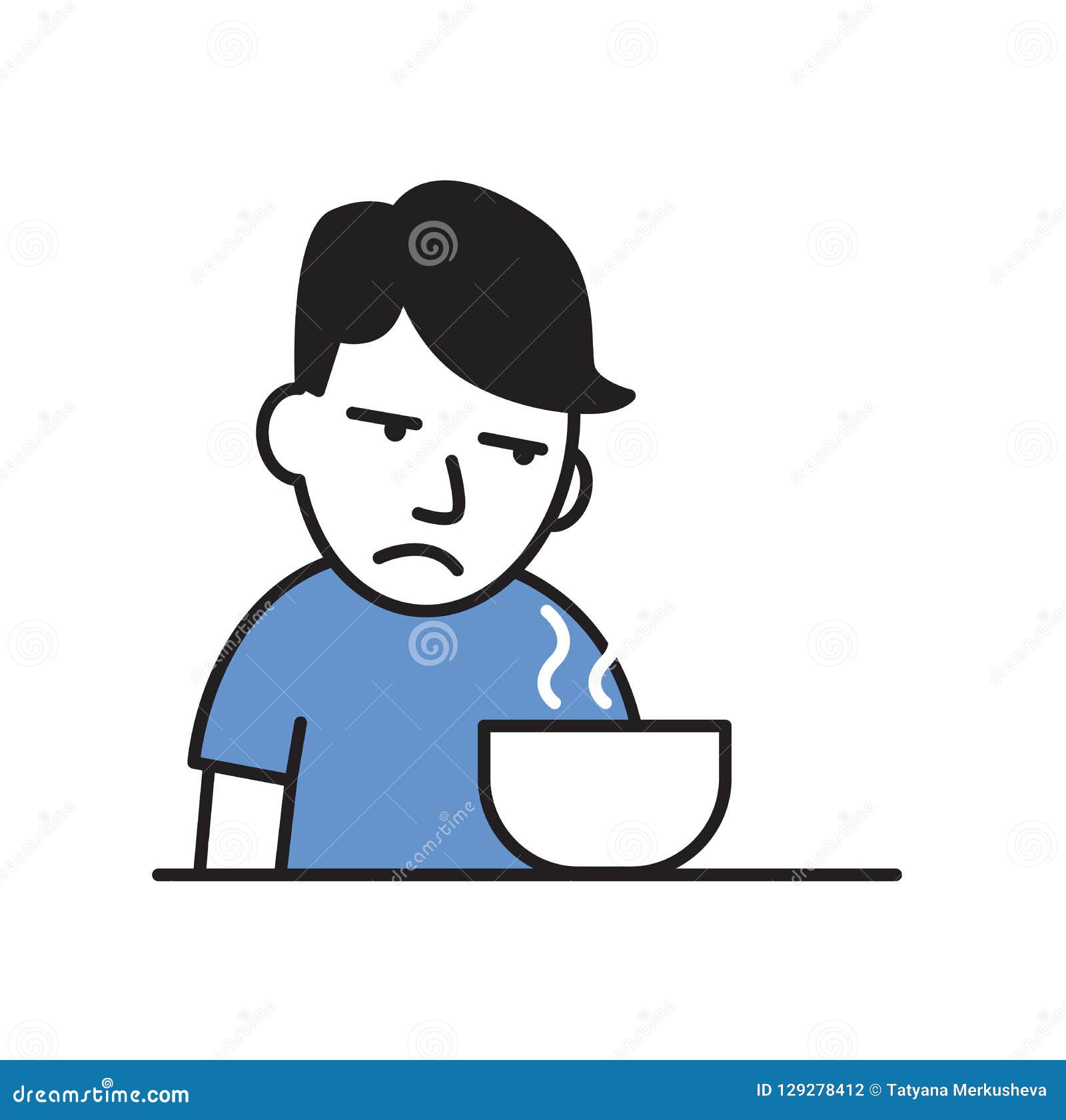 Sick Young Man with No Appetite in Front of the Meal. Flat Vector  Illustration. Isolated on White Background. Stock Vector - Illustration of  diet, cartoon: 129278412
