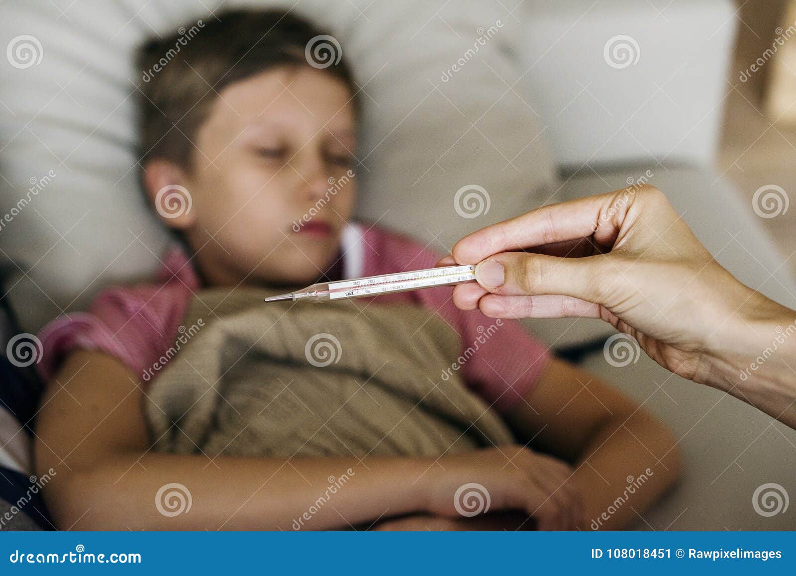 A Sickness Young Boy with Thermometer Stock Image Image of virus