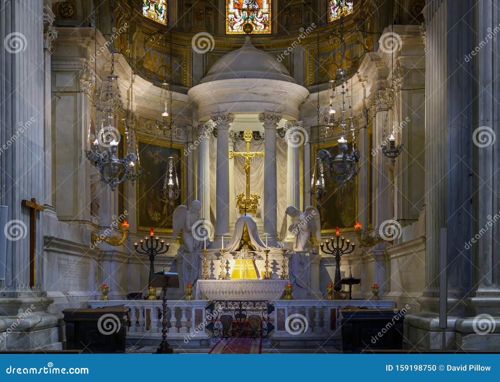 side altar with crucifixion of jesus in the genoa cathedral