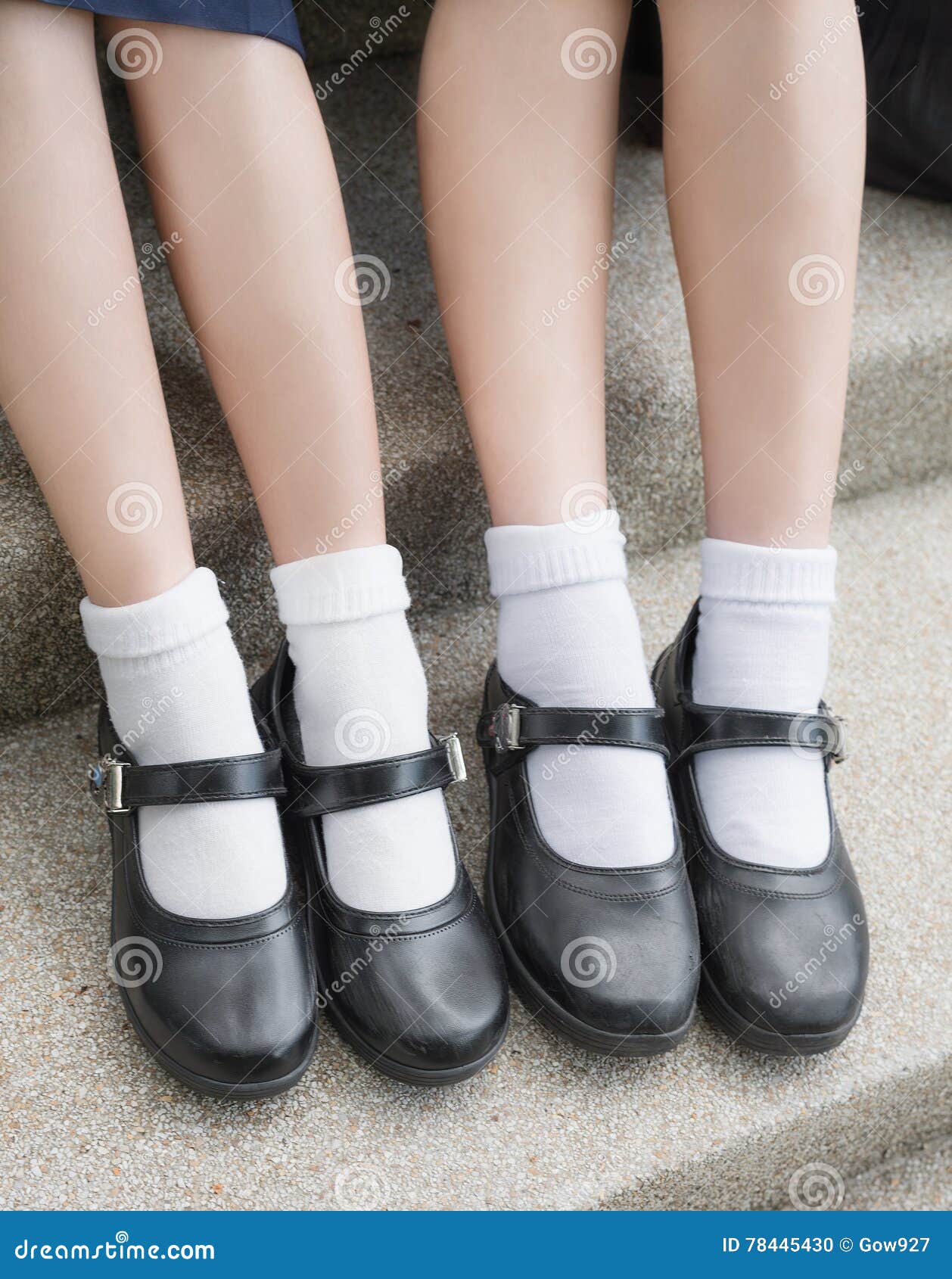 side of asian thai girls schoolgirl student legs and feet with black shoes