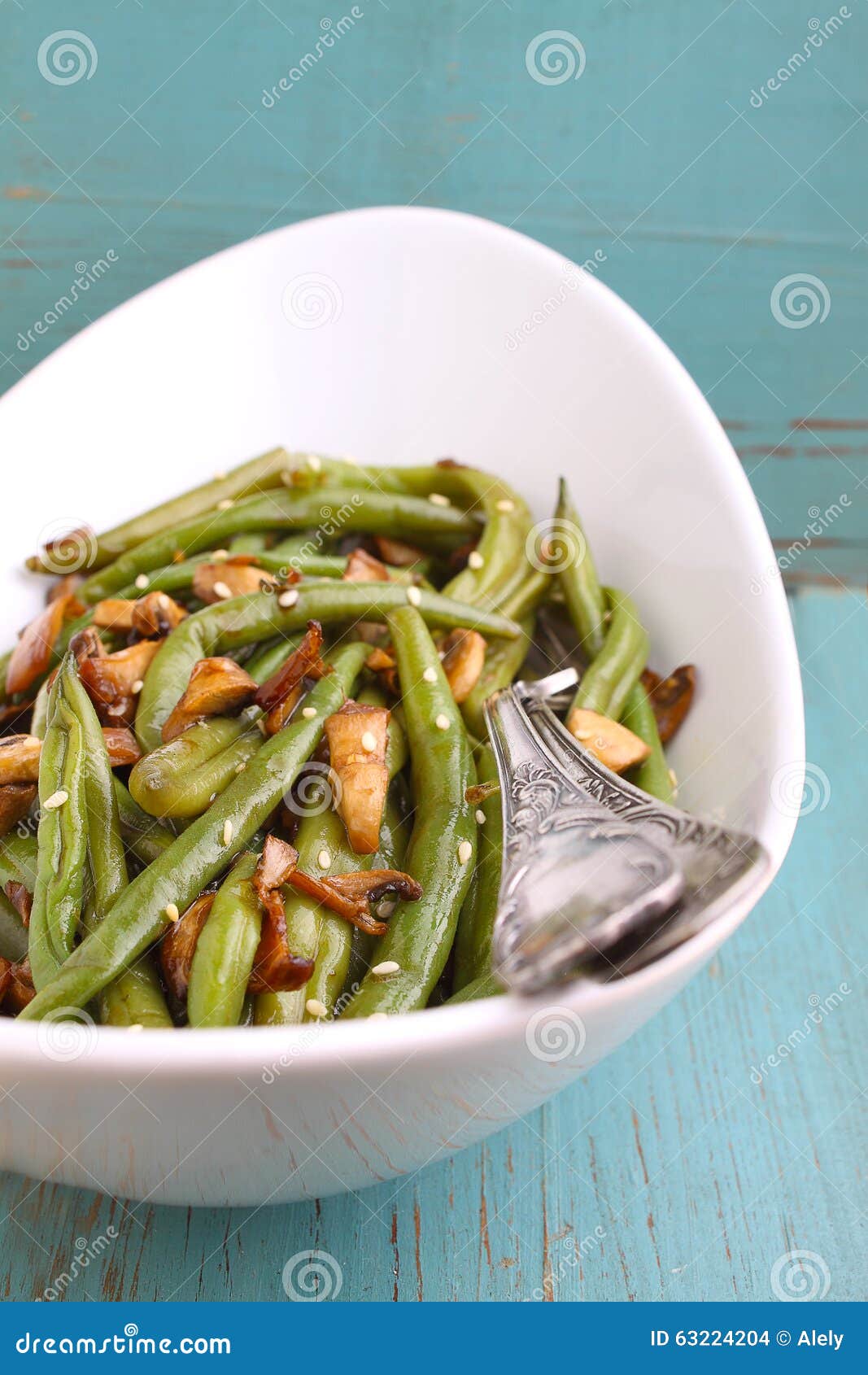 Side Dish of Beans with Mushrooms, Garlic and Soy Sauce Stock Photo