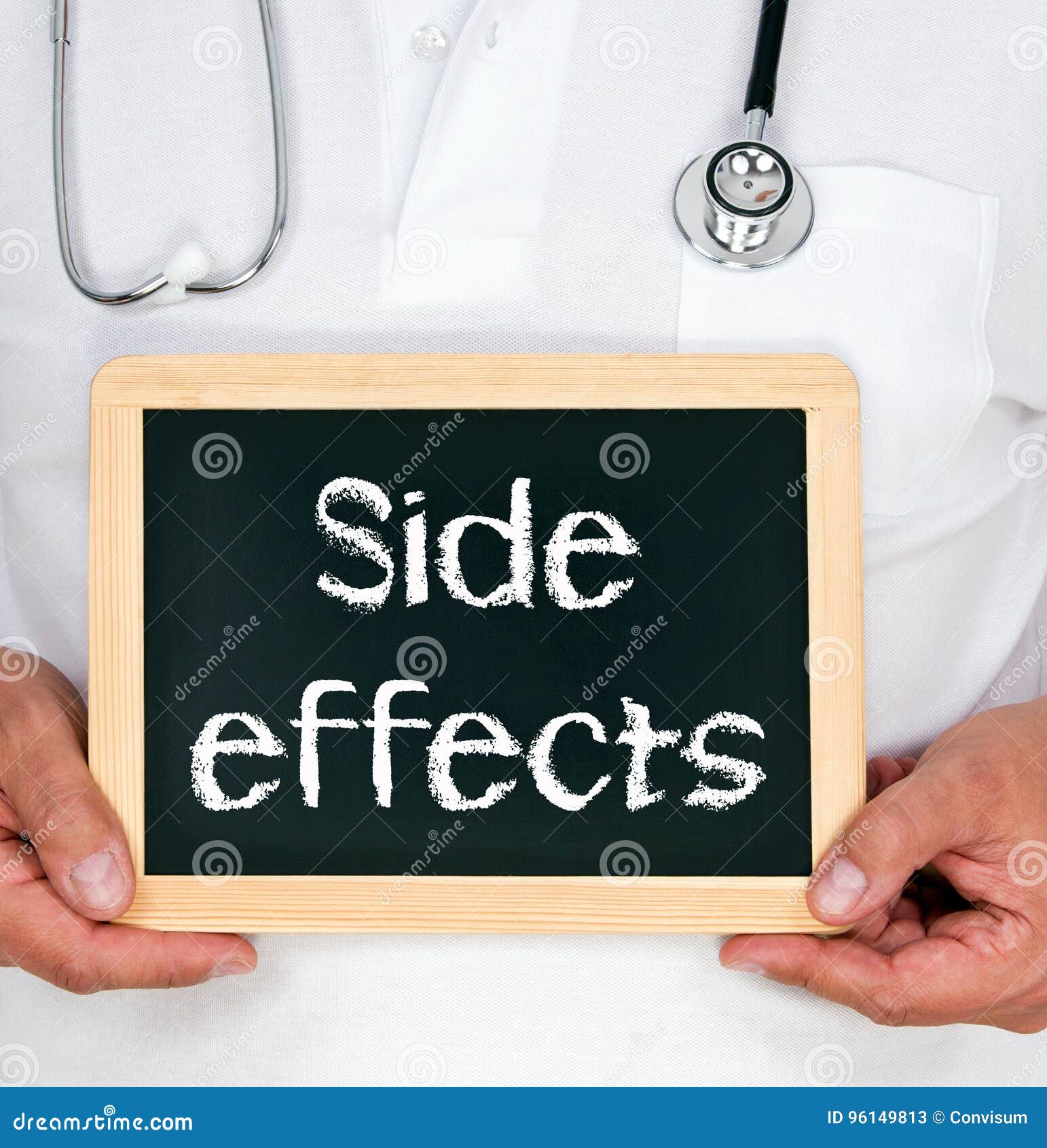 side effects - doctor holding chalkboard with text