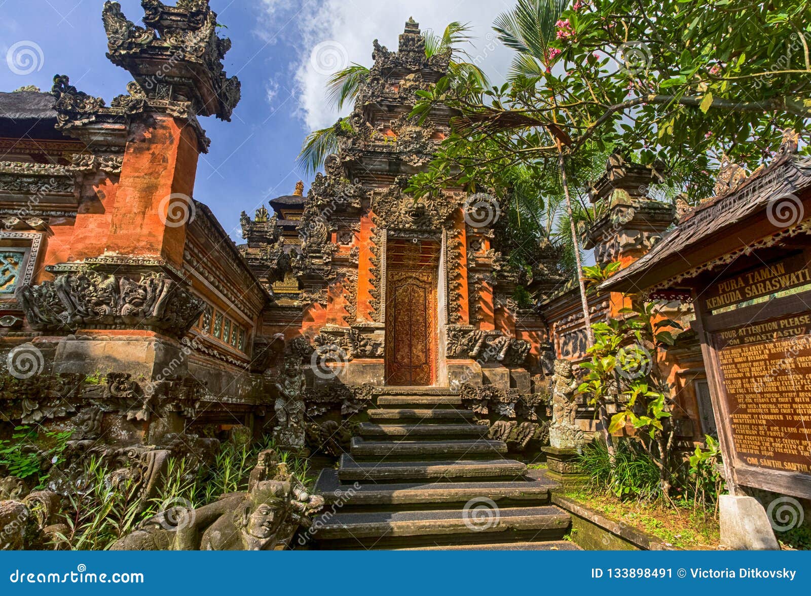 side entrance in the saraswati temple, ubud, bali, indonesia