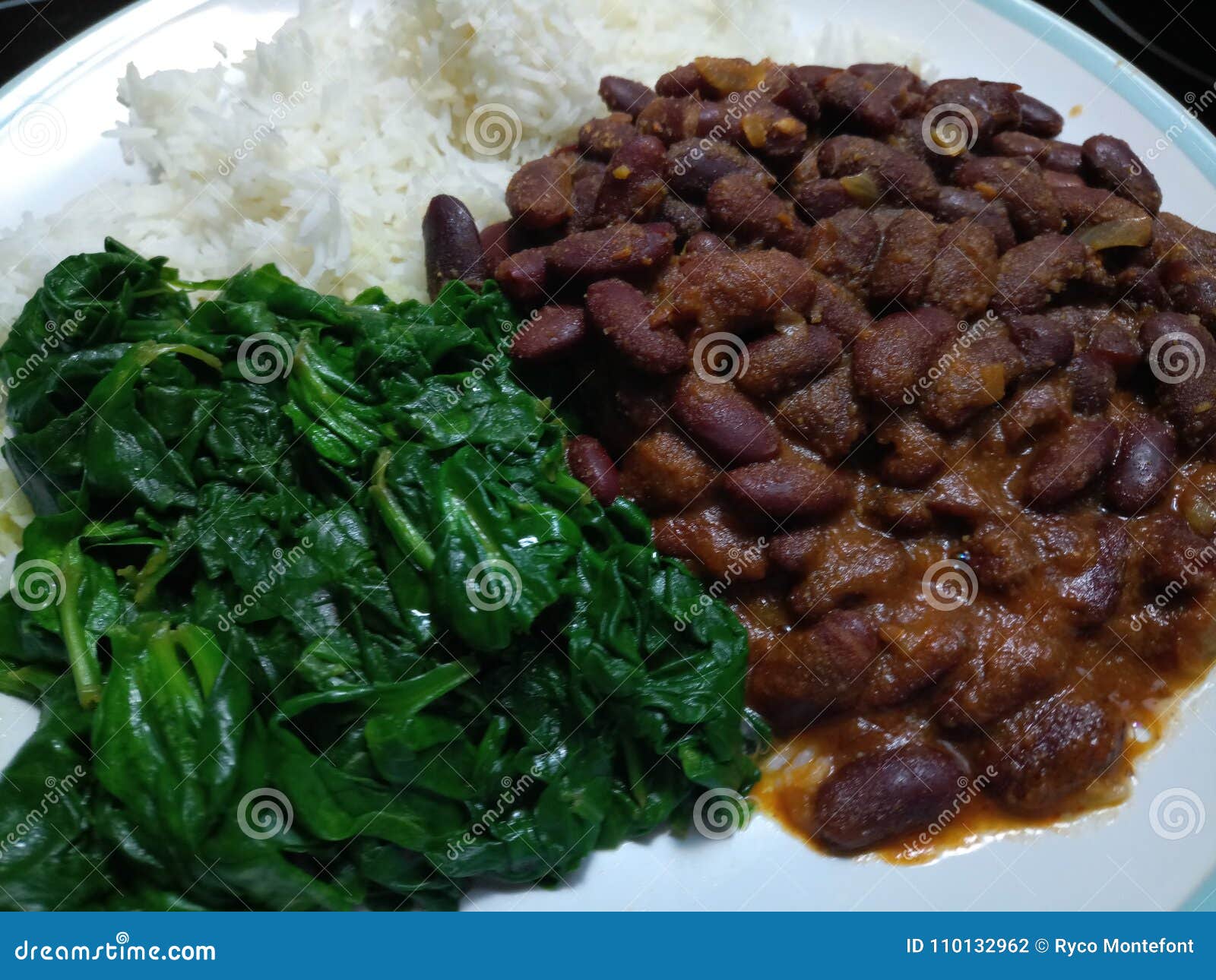 Hot Cooked Kidney Beans and White Rice Stock Photo Image of spinach