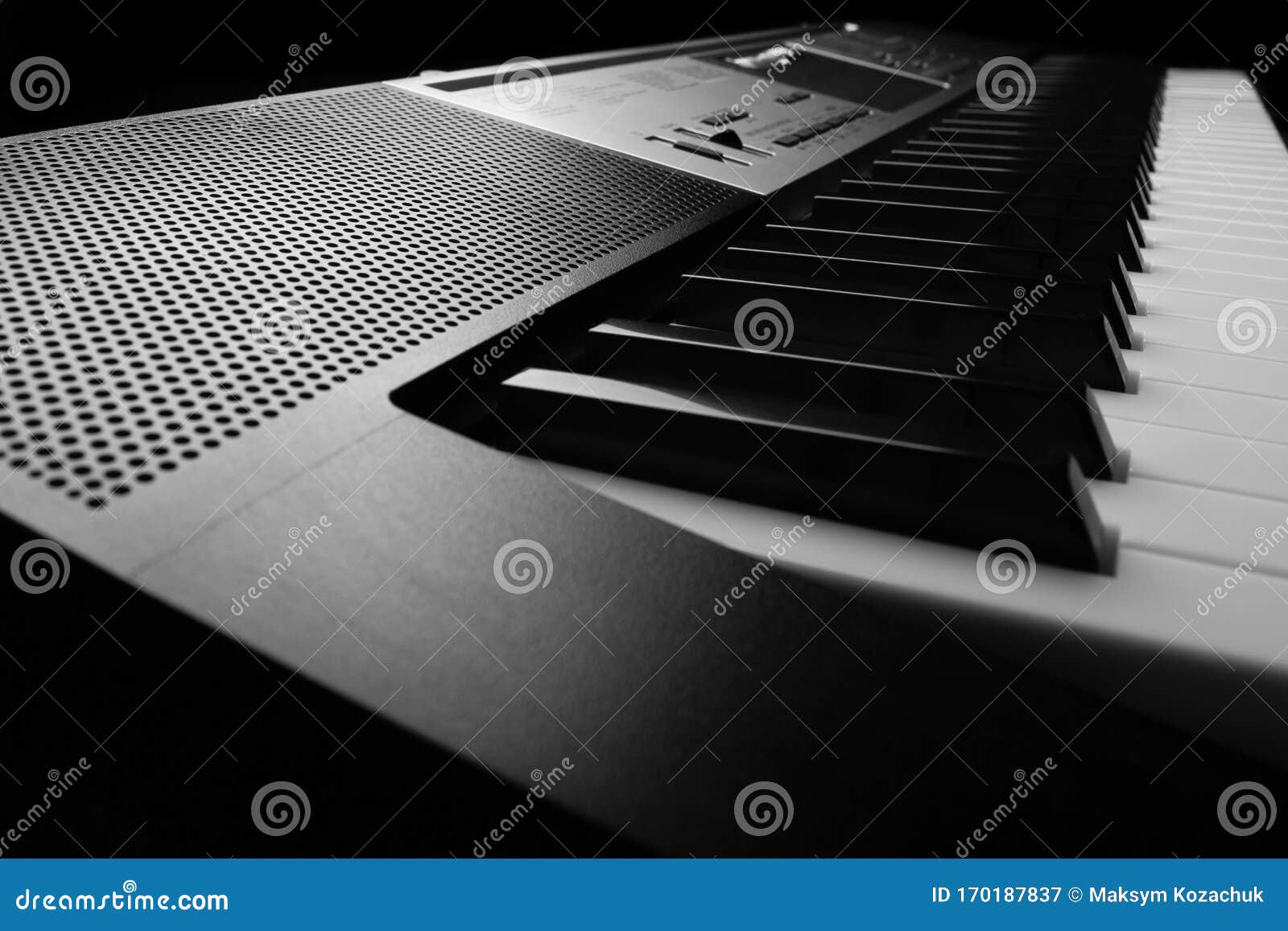 Side, Perspective View of Electronic Synthesizer Piano Keys Stock Image