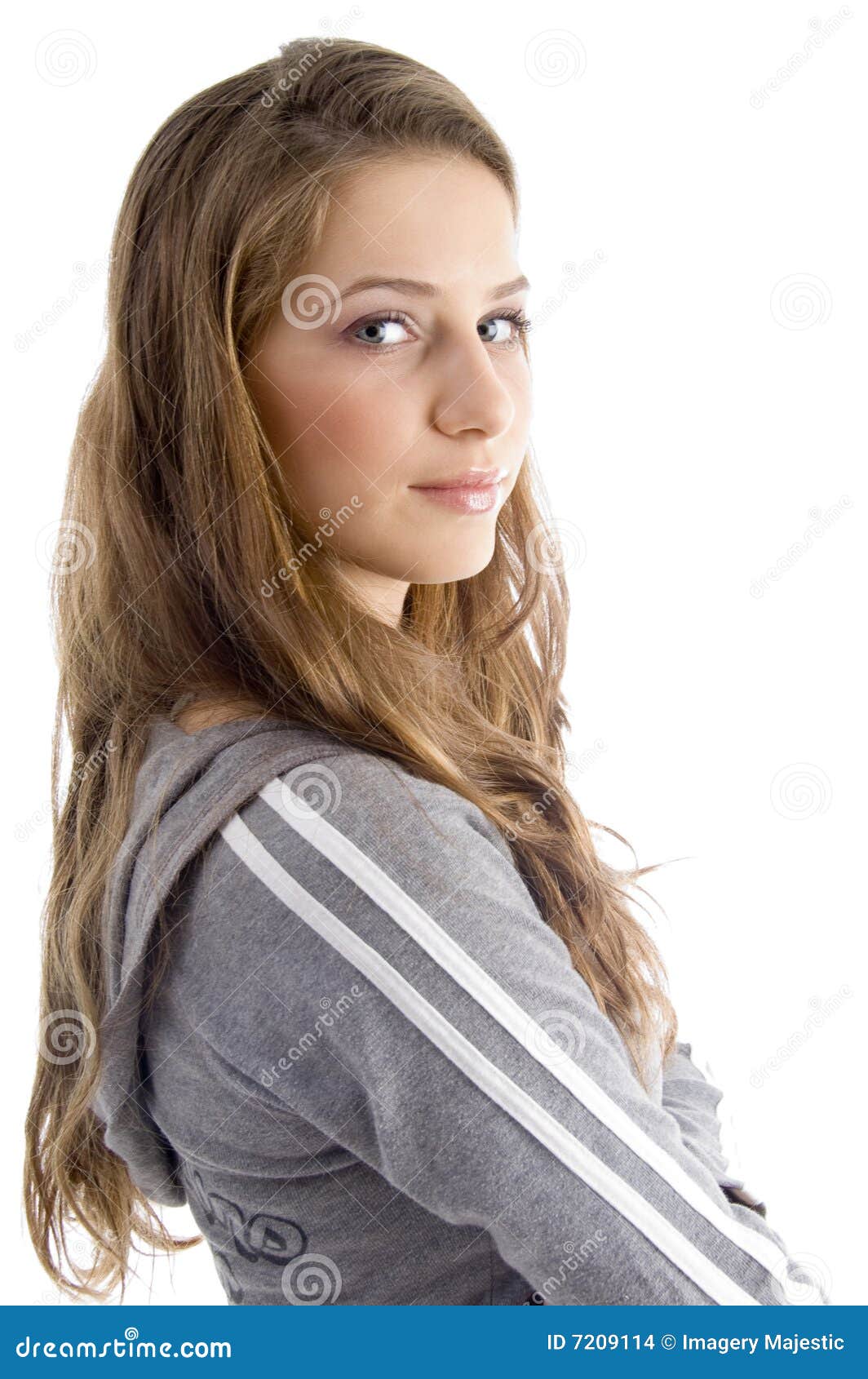 Side Pose of Female Looking at Camera Stock Photo Image of white