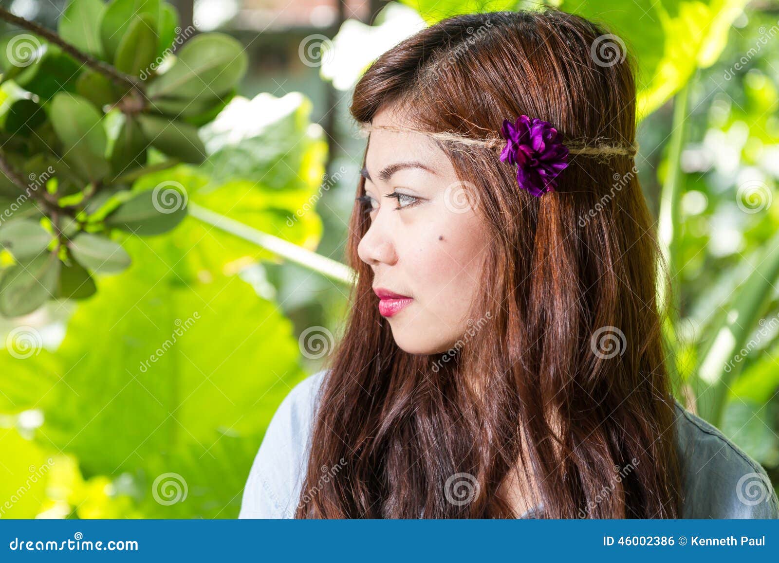 Side Profile of Filipina Woman in a Garden Stock Photo - Image of young