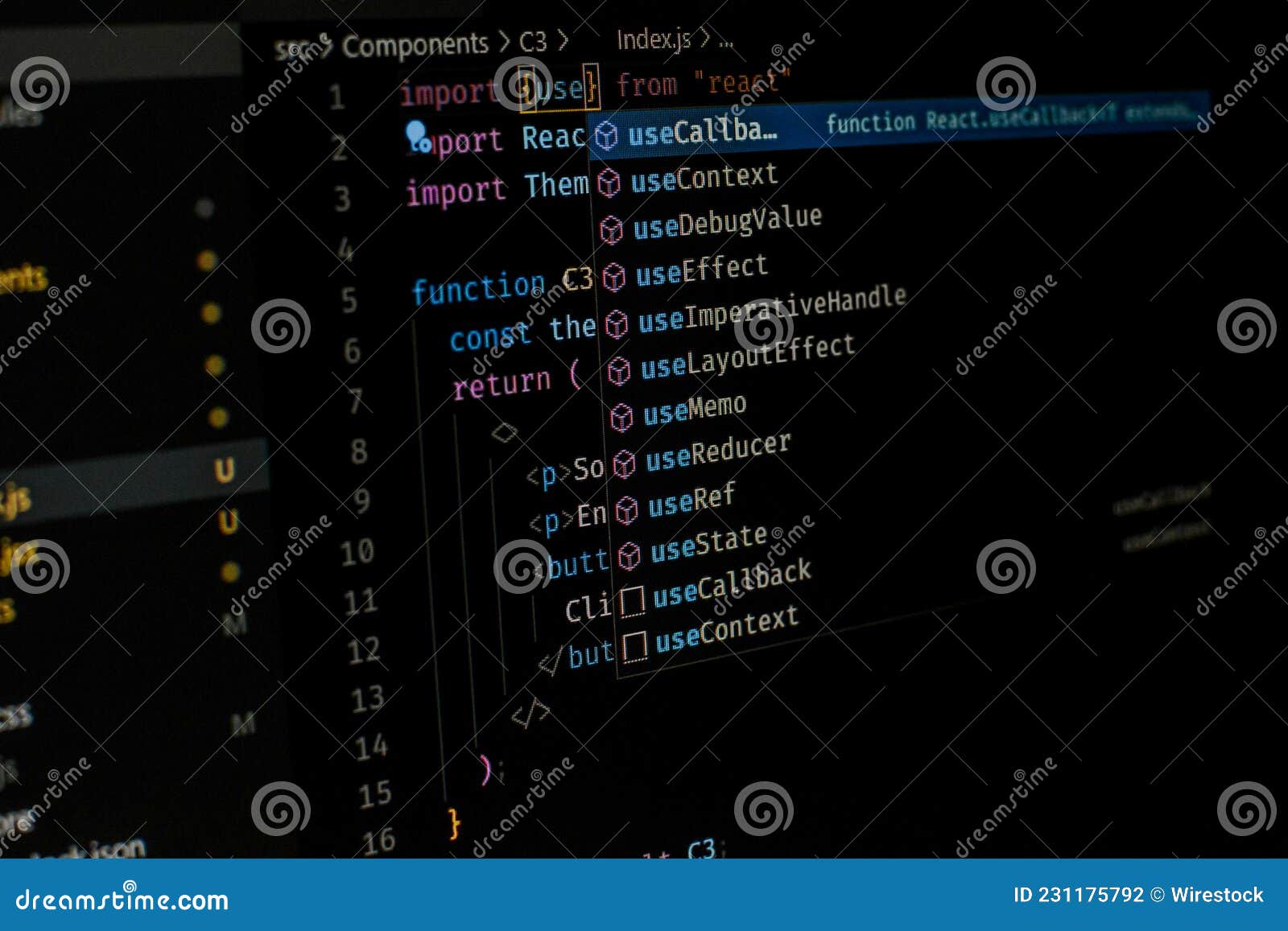 Side Shot of a Code Editor Using React Js Stock Photo Image of node