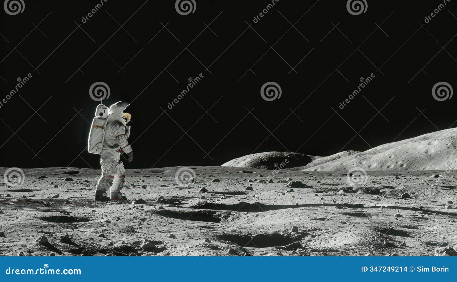 a side view of an astronaut walking on the lunar surface