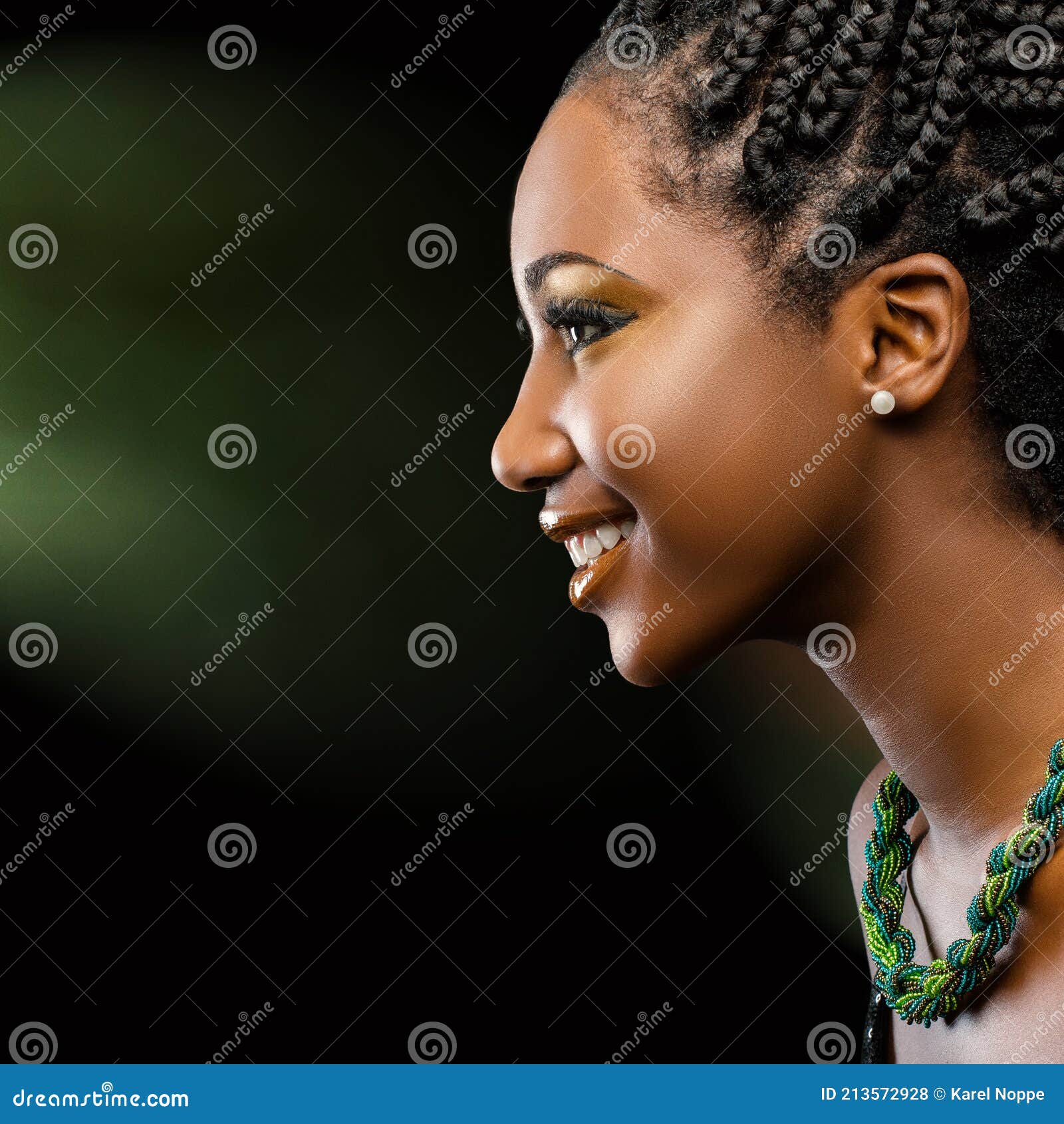 Side profile portrait of a beautiful black woman. Stock Photo