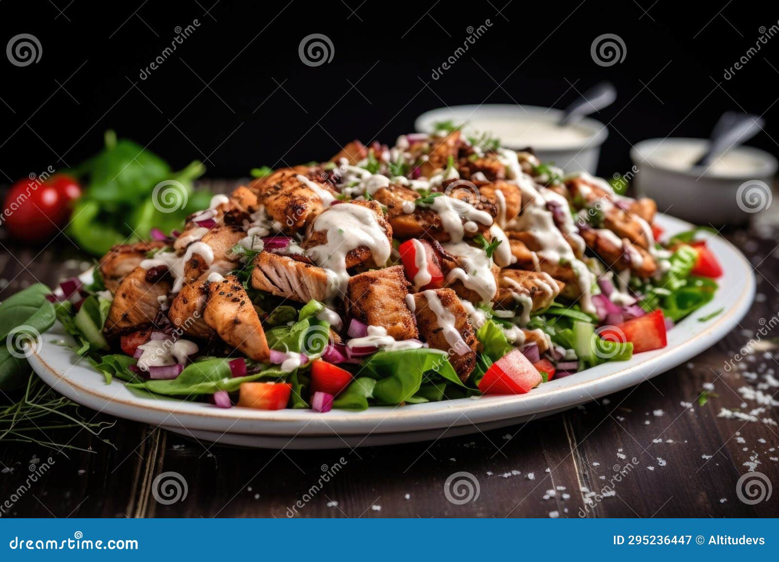 Side View of a Bbq Chicken Salad with Creamy Dressing Stock Image