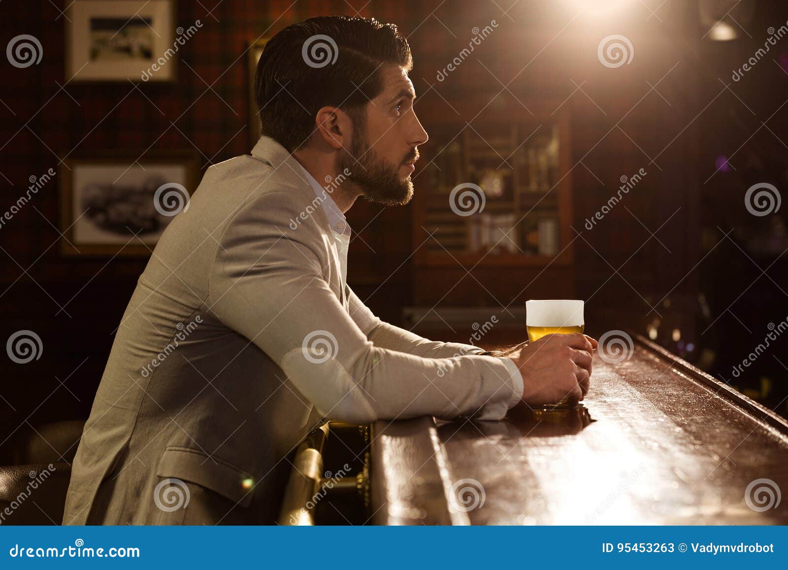 Side View of a Bearded Man Sitting at the Pub Stock Image - Image of ...