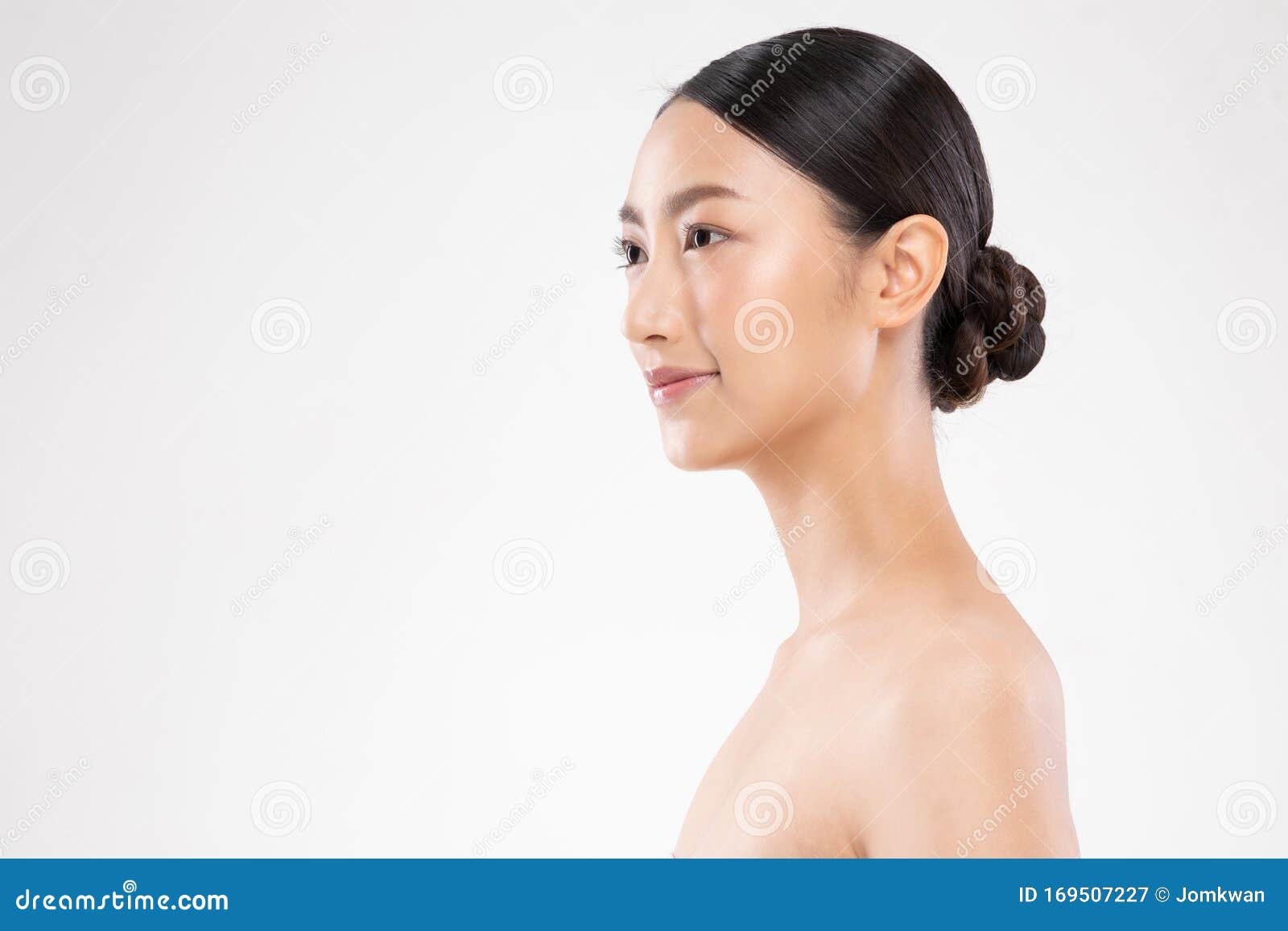 Side View of Beautiful Asian Woman Smile with Clean and Fresh Skin ...