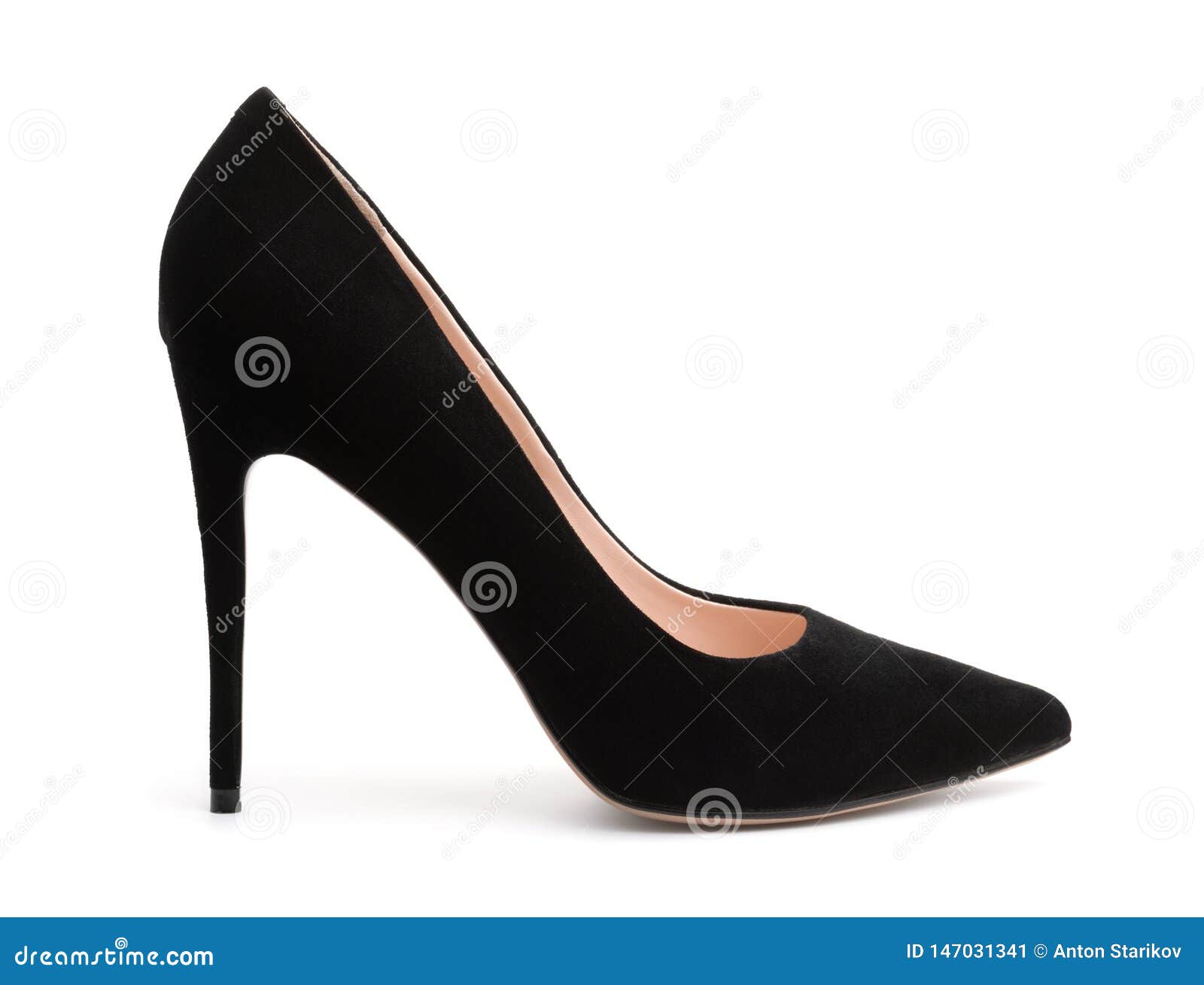 Side View of Black Suede High Heel Shoe Stock Image - Image of object ...