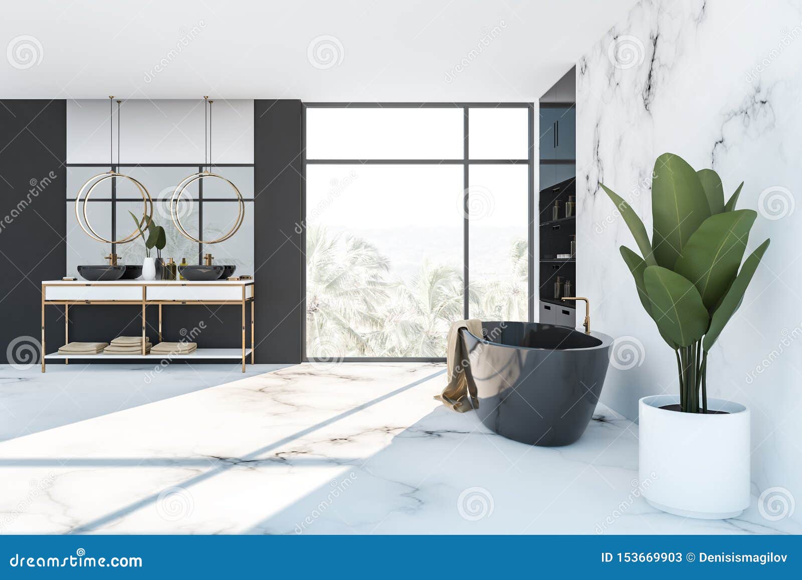 Side View Of Black And White Marble Bathroom Stock Illustration