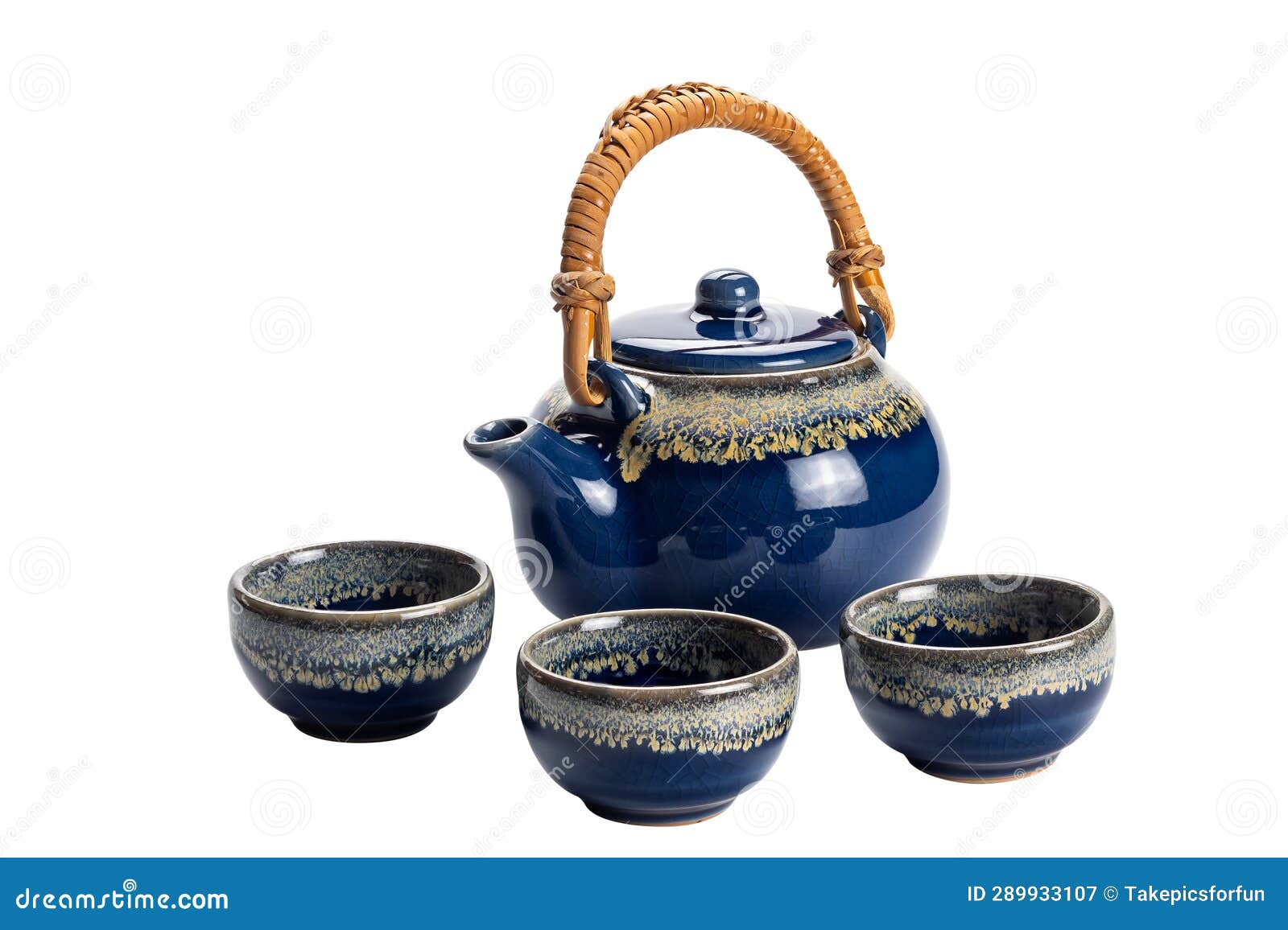Side View of Blue Ceramic Tea Set with Cup Stock Image Image of