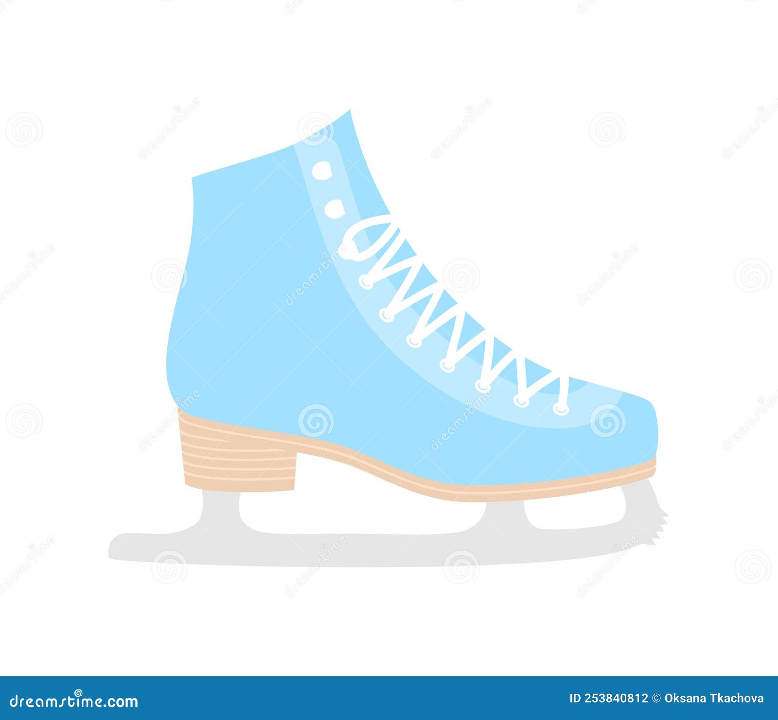 Side View of Blue Ice Figure Skate Isolated on White Background. Flat