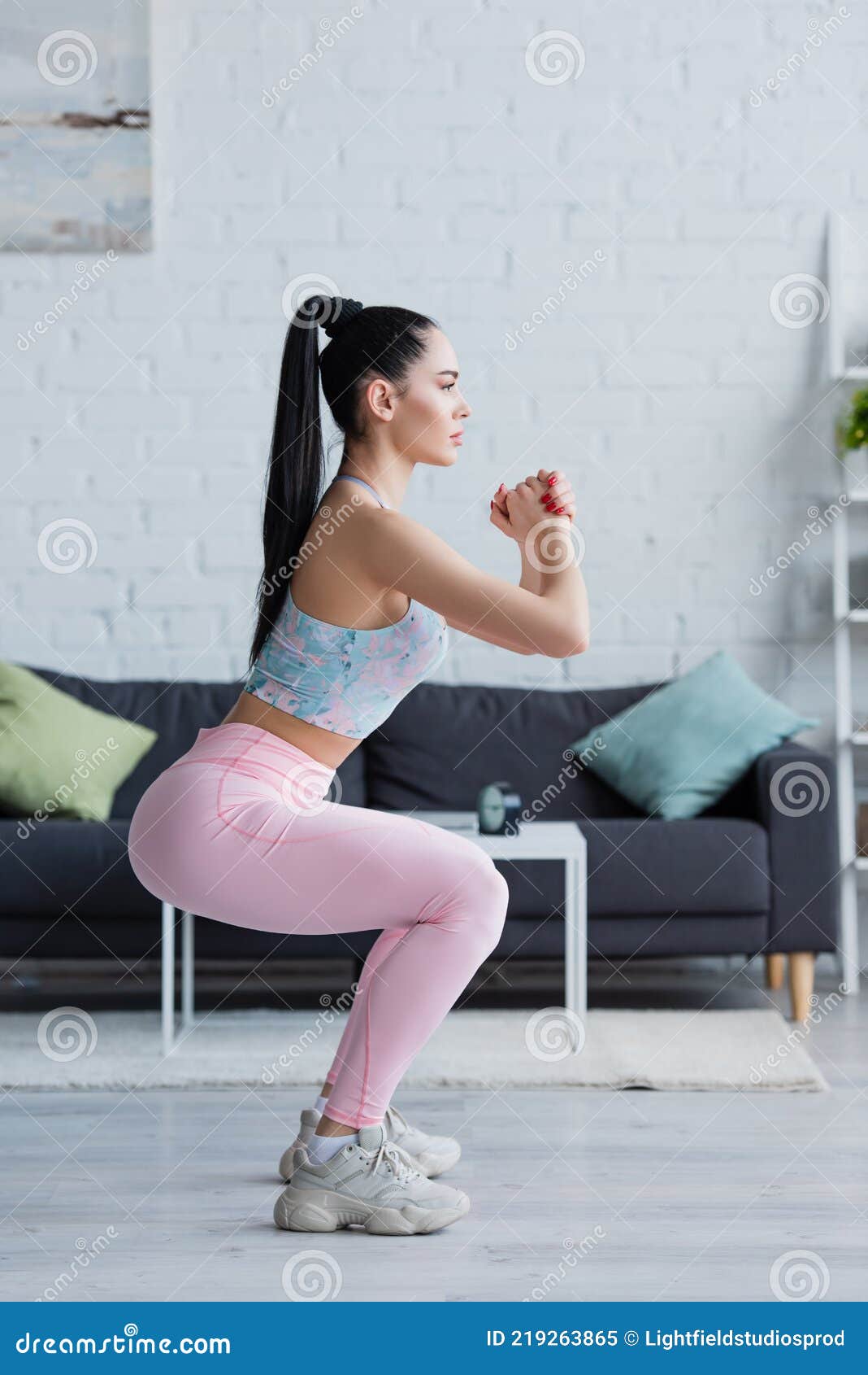 Side View Of Brunette Woman In Stock Image Image Of Indoors Young