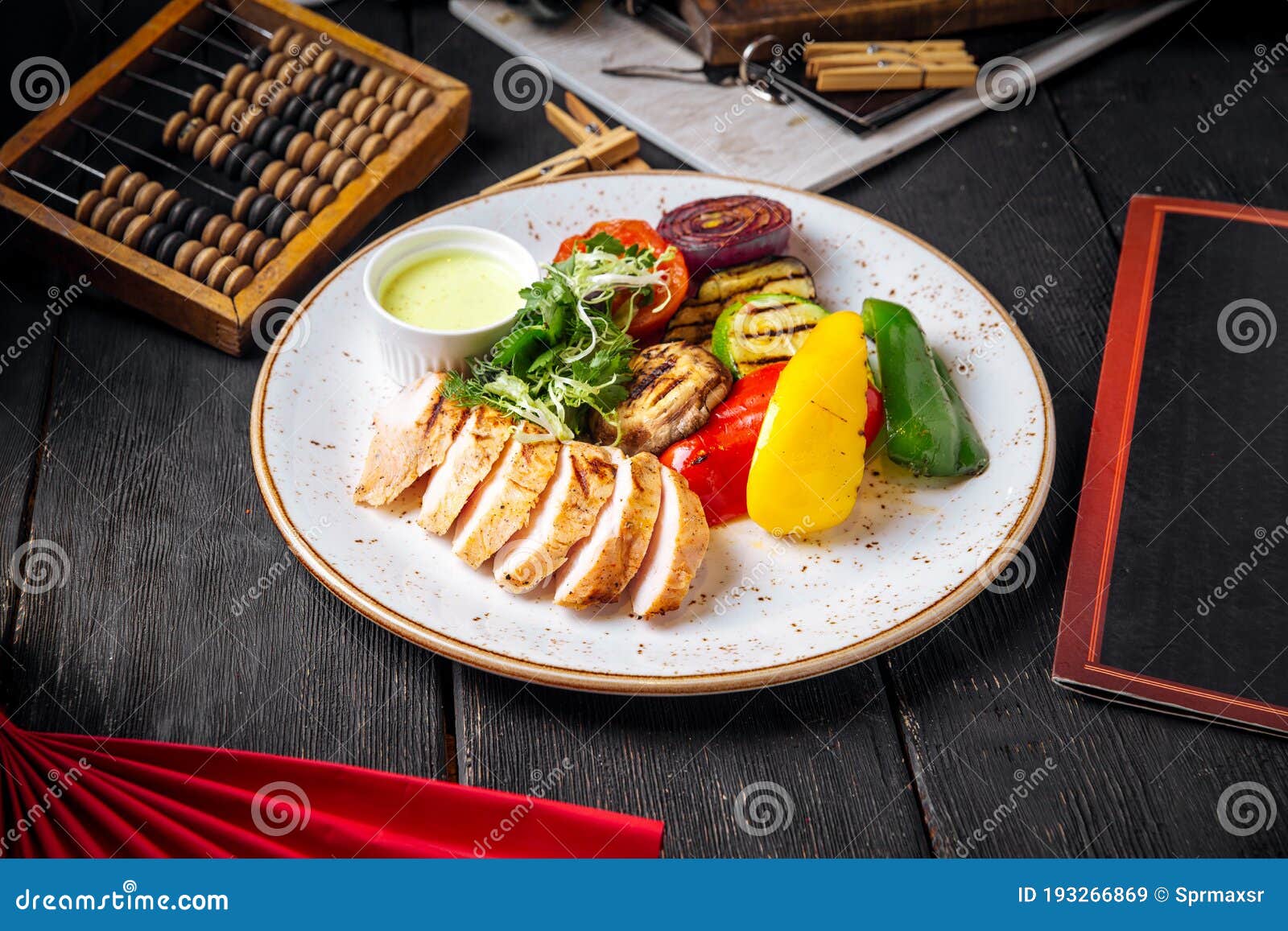 Chicken Breast with Grilled Vegetables and Sauce Stock Image Image of