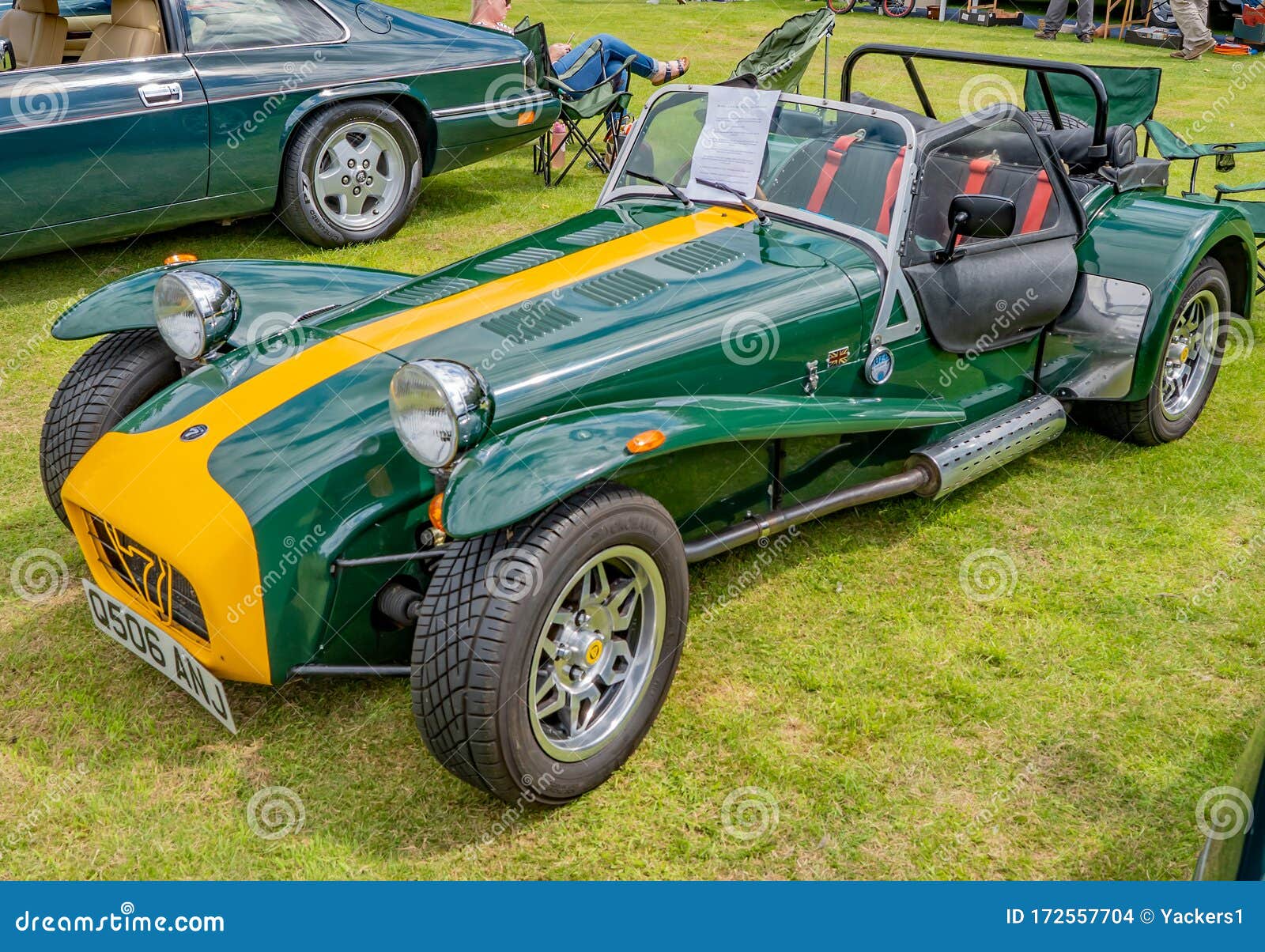 Top Down View of a Classic Lotus 7 Sports Car on Display at a