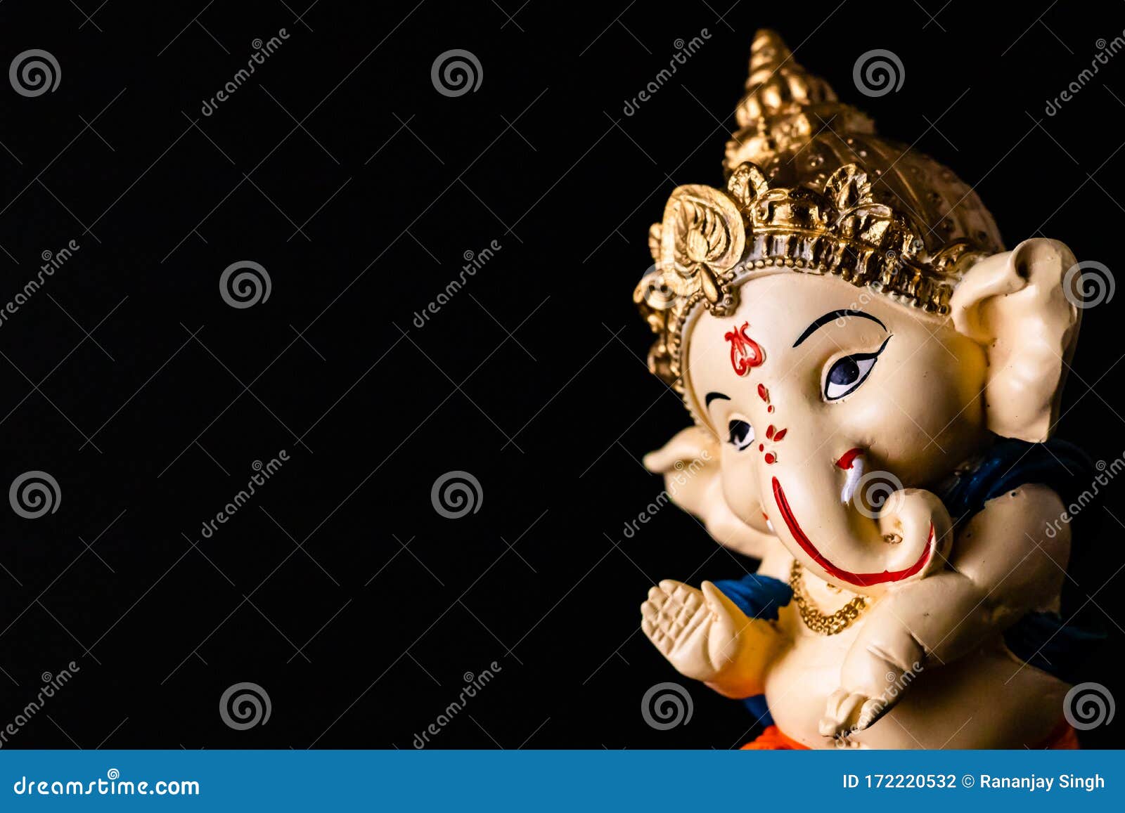 Low angle Close up shot of Hindu God Ganesha Chaturthi idol in a sitting  position, Lord Ganesh. Stock Photo | Adobe Stock