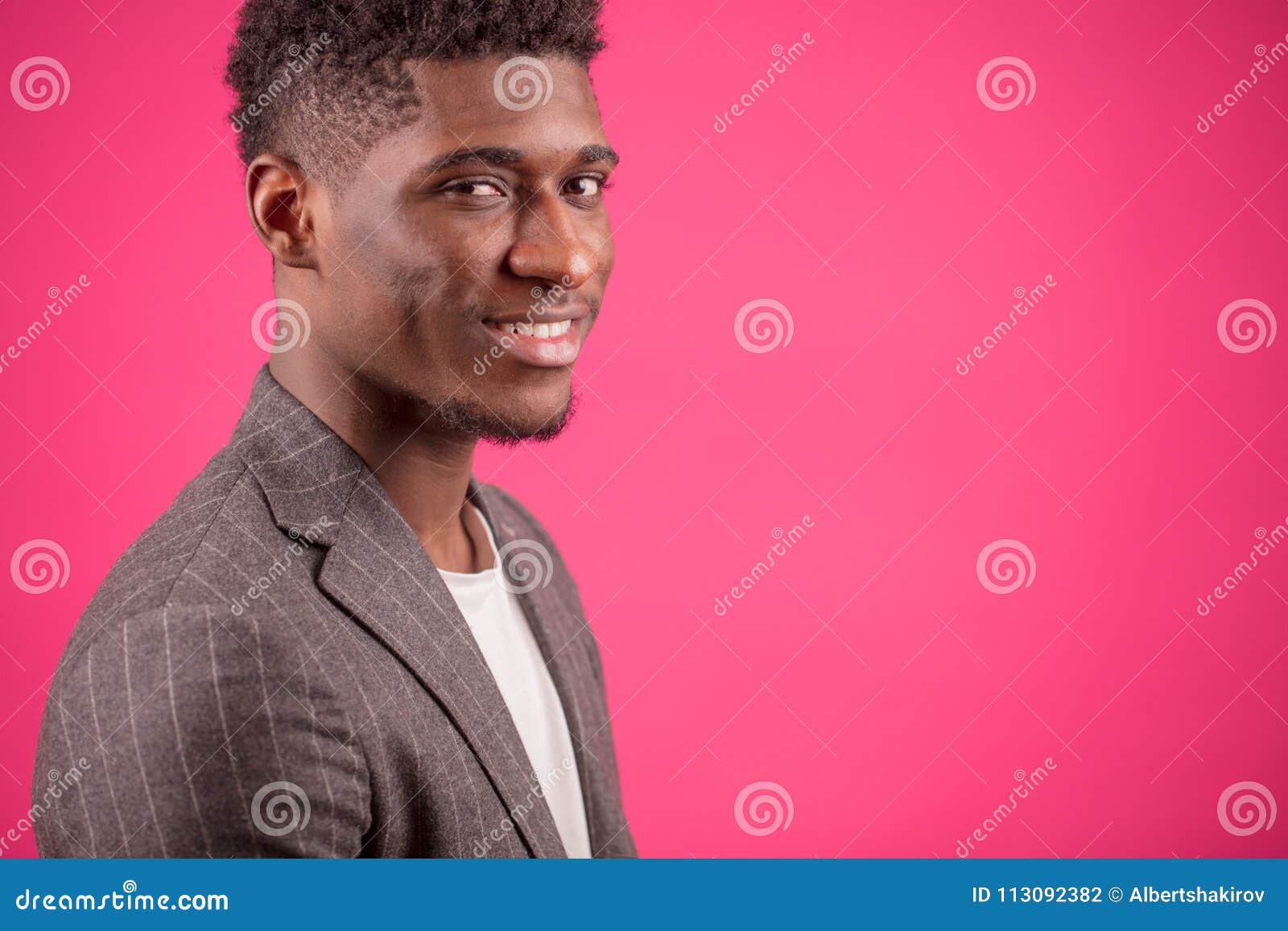 Portrait of Happy Africanamerican Male in Grey Suit Jacket Stock Photo ...