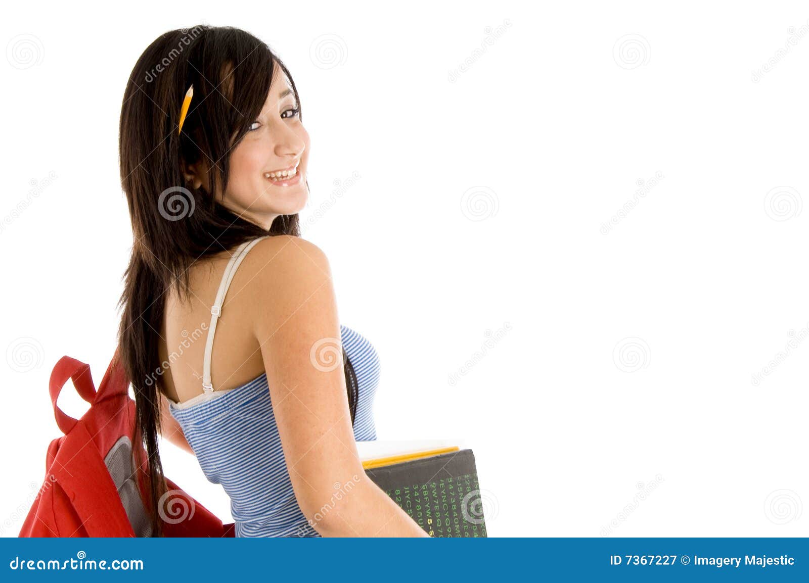 Side View of College Girl with Bag and Books Stock Image Image of