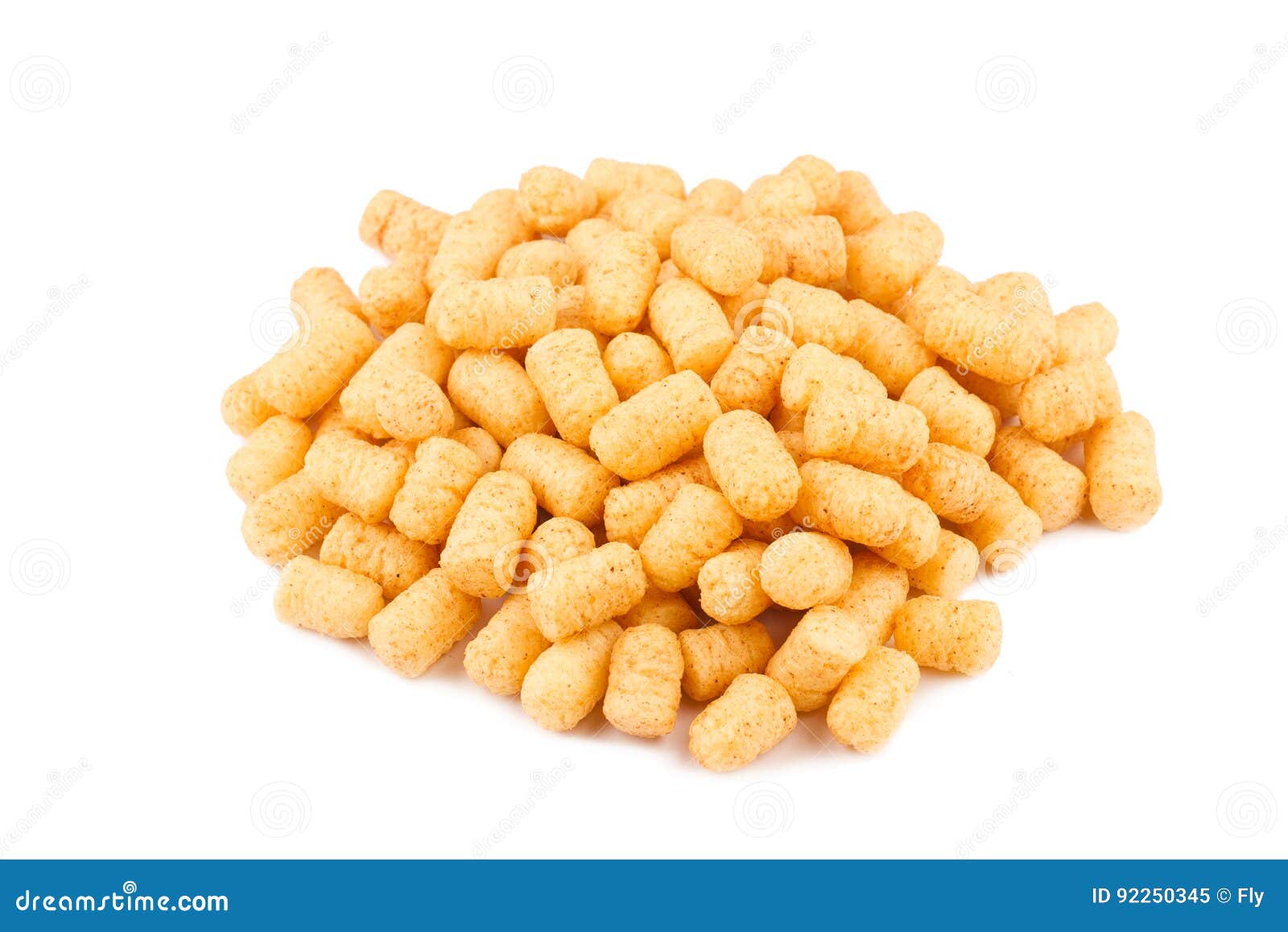 Side View of Corn Puff Snacks Pile Isolated on White Stock Image
