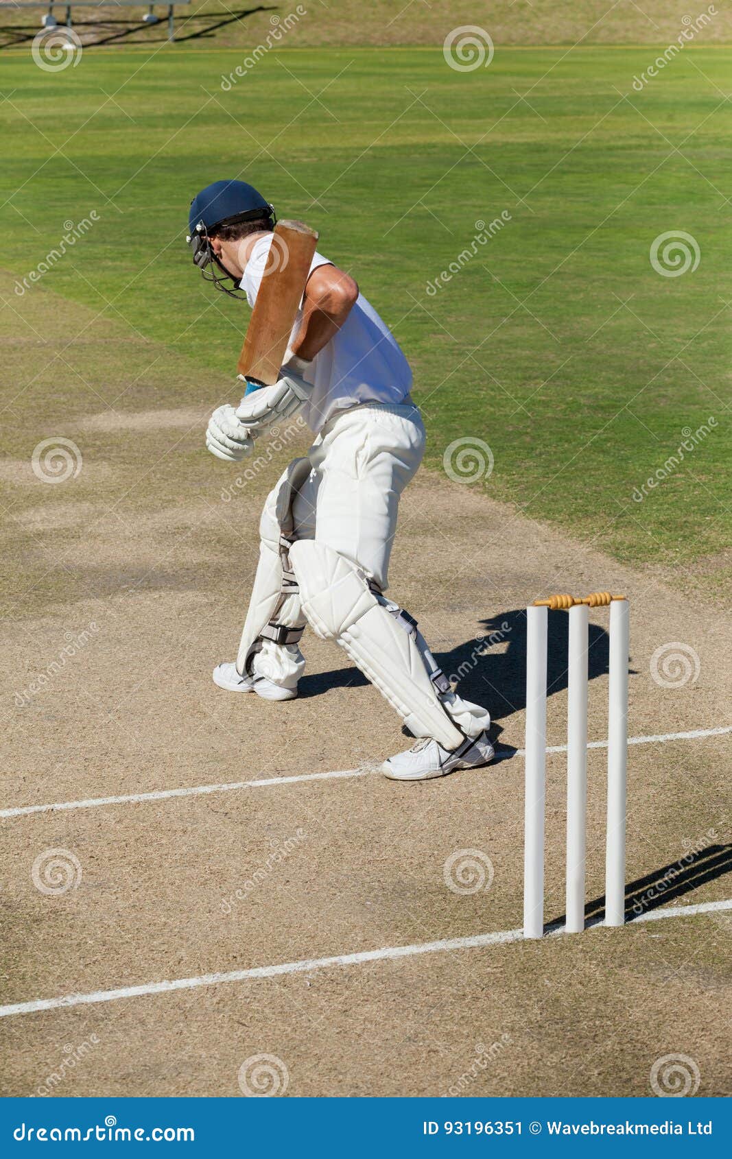 Side View of Cricket Player Practicing on Field Stock Image Image of