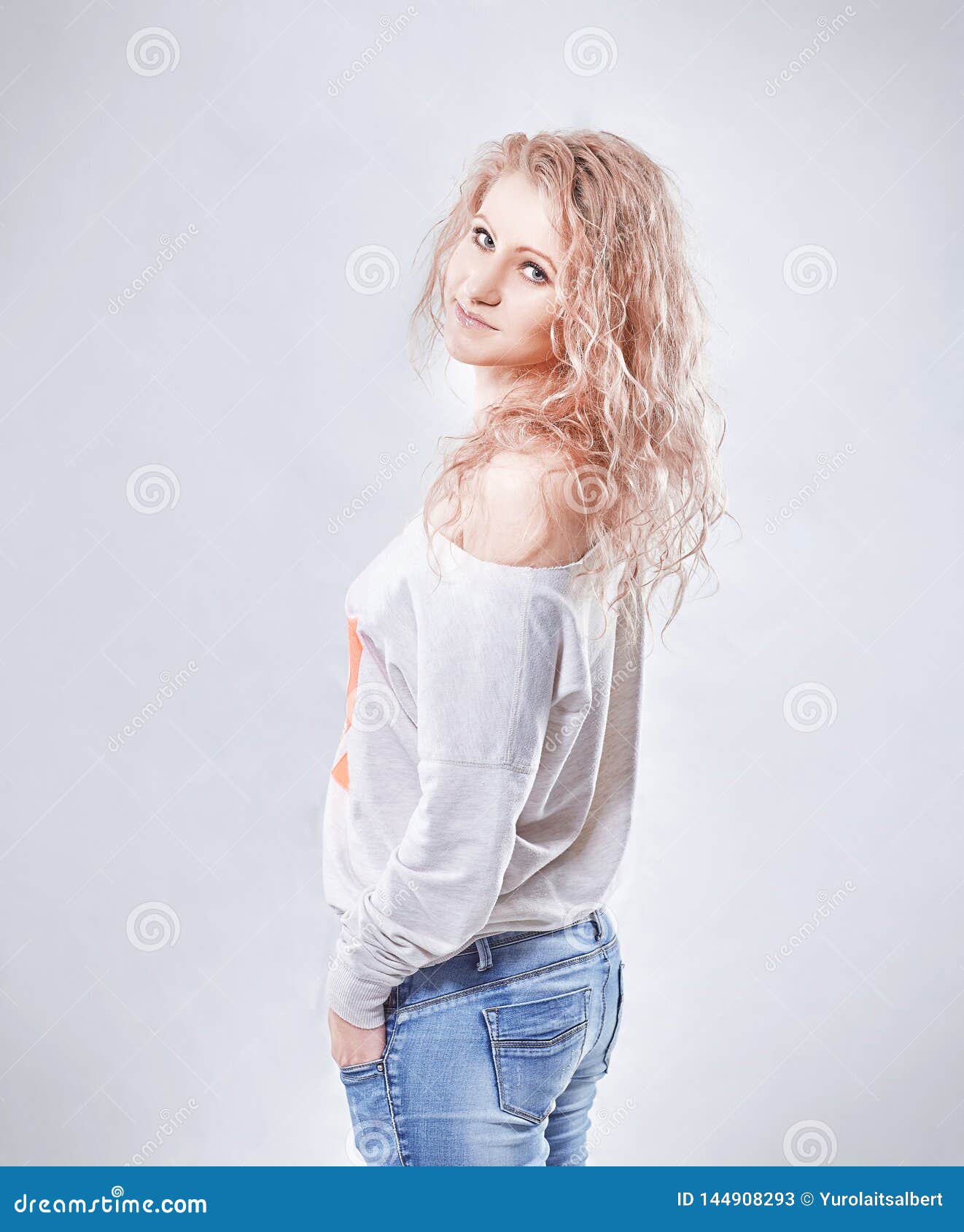 Side View. Cute Young Woman Looking at Camera Stock Image - Image of ...