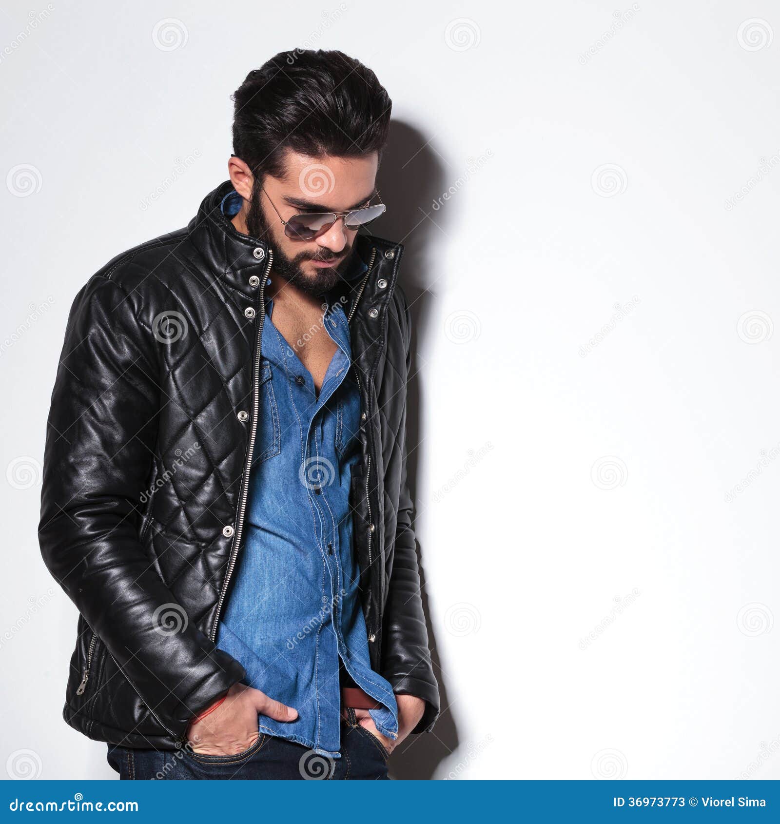 Side View Of A Fashion Man In Leather Jacket Stock Photos Image 36973773