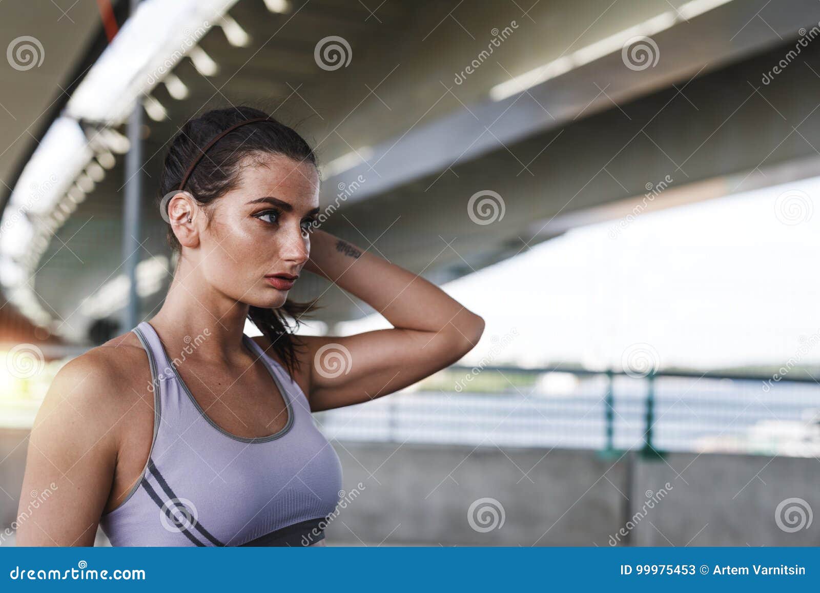 Side View of Female Model Wearing Sports Clothes Stock Image - Image of ...