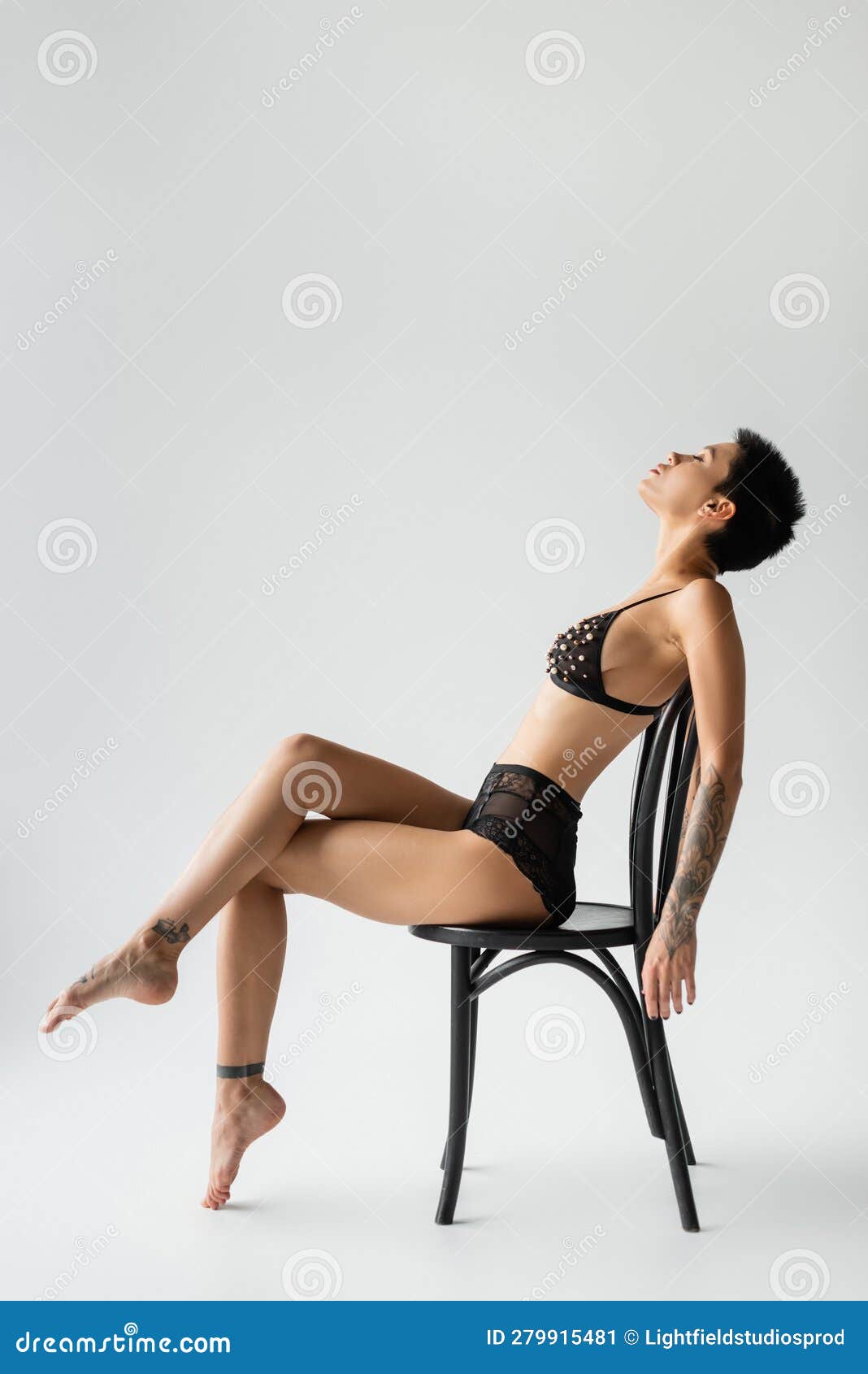 Side View of Graceful Woman with Stock Image - Image of tattooed,  seduction: 279915481