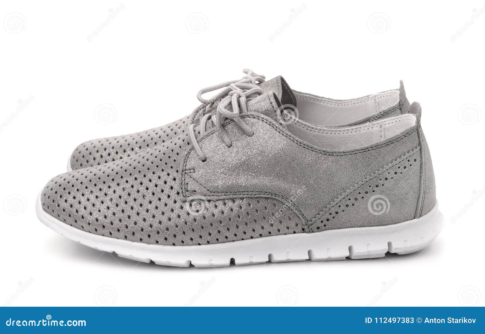 Download Side View Of Grey Leather Sport Shoes Stock Image - Image ...