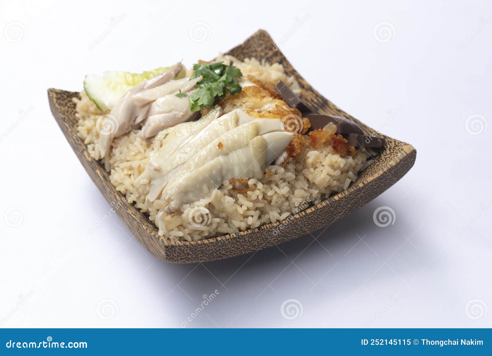 Side View of Hainanese Chicken Glutinous Rice Mix with Fried Chicken