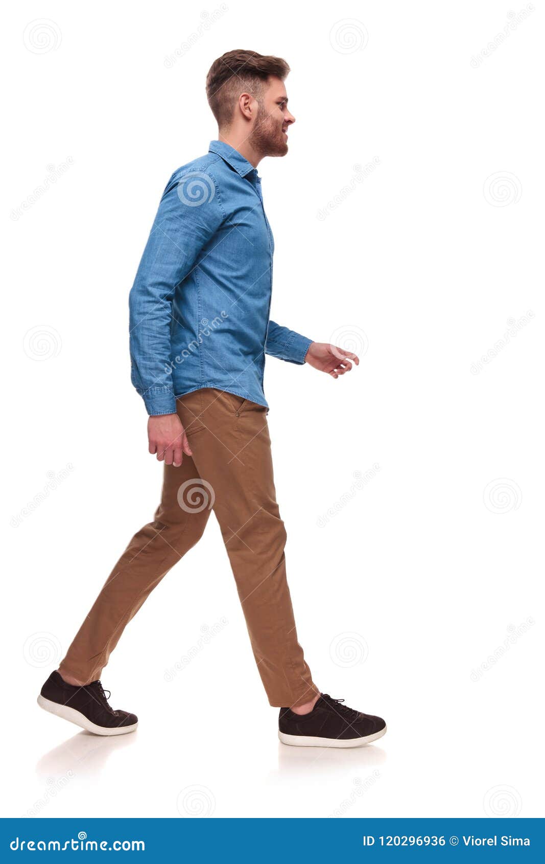 Side View of Handsome Casual Man Walking Stock Photo - Image of person ...