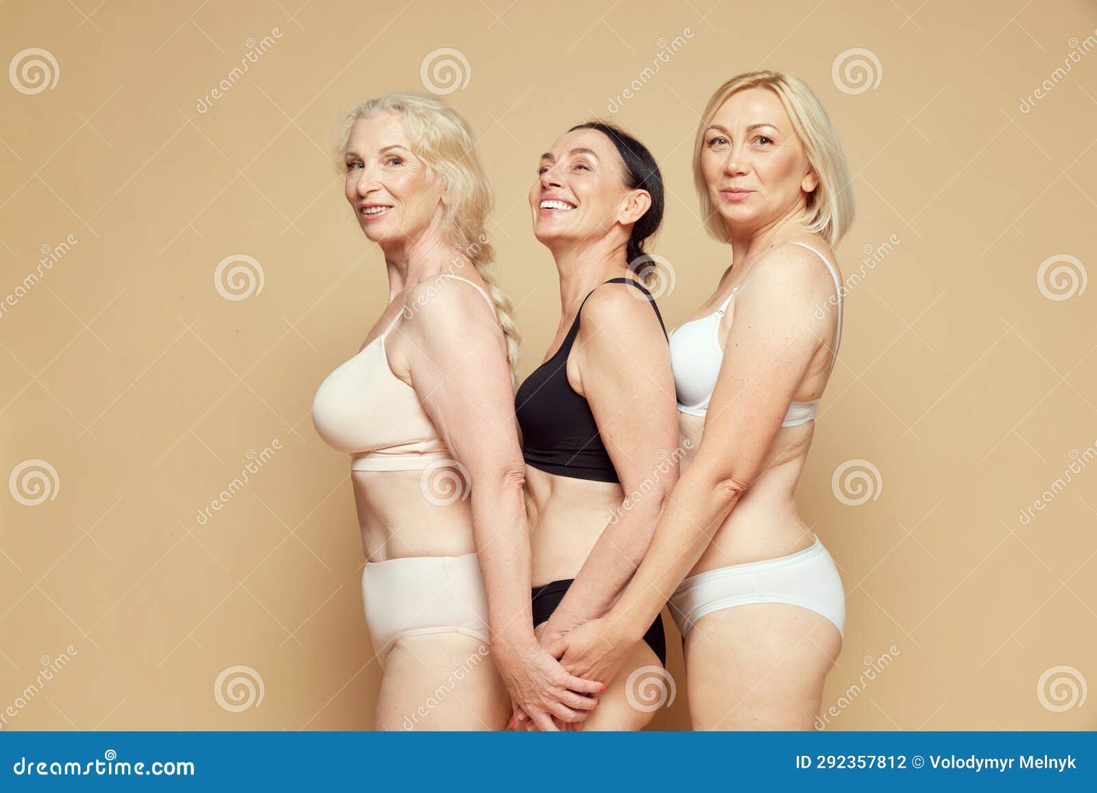Side View Image of Elderly Women in Underwear Against Beige Studio  Background. Natural Body of Senior Women, Aging Stock Photo - Image of  advertising, brunette: 292357812