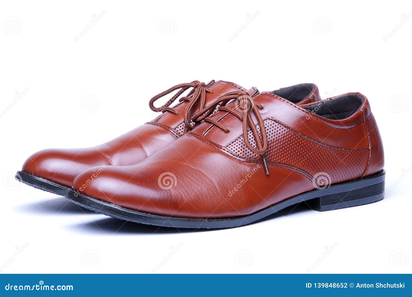 Side View Informal Brown Leather Shoes with White Background Stock ...